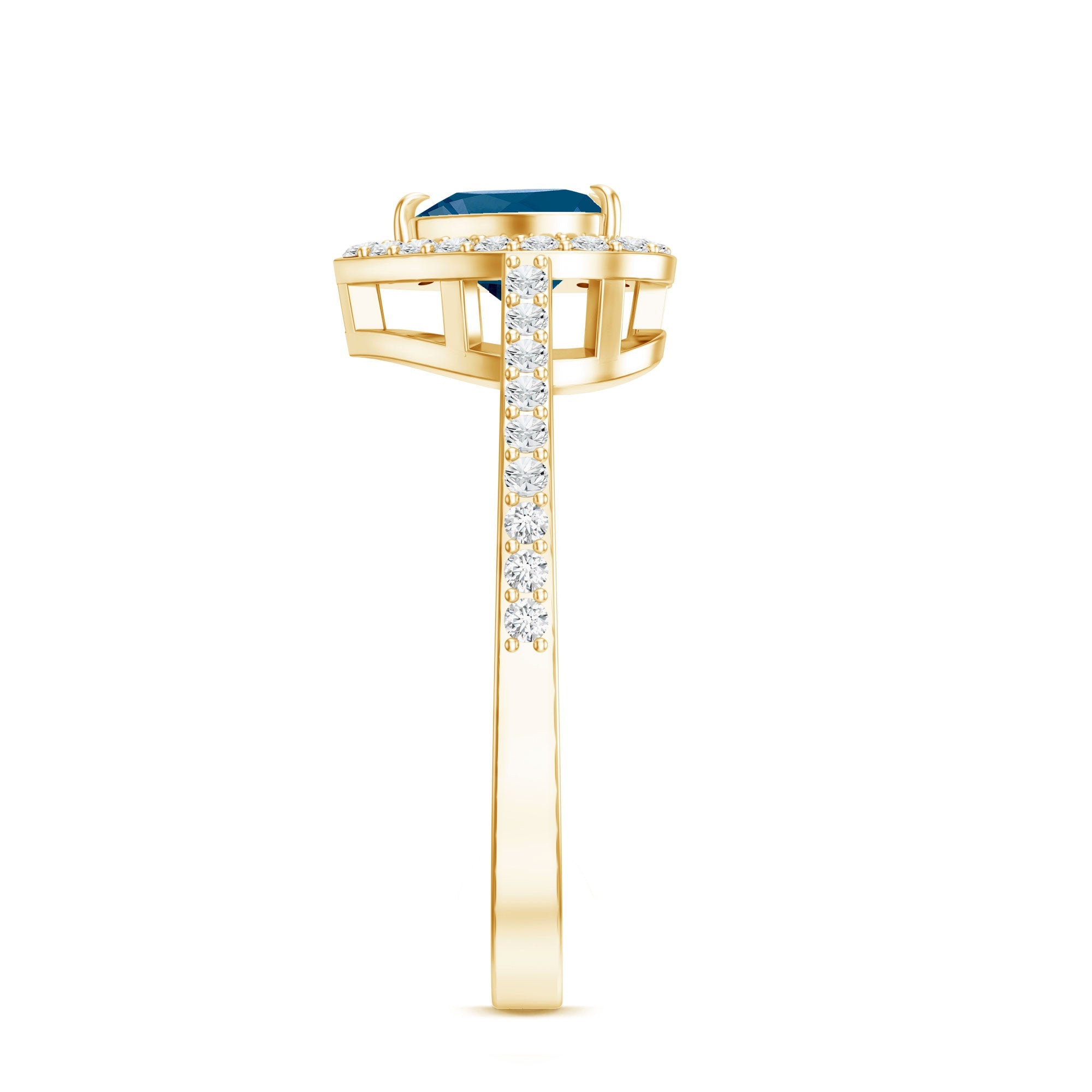Heart Shaped London Blue Topaz Engagement Ring with Diamond Halo