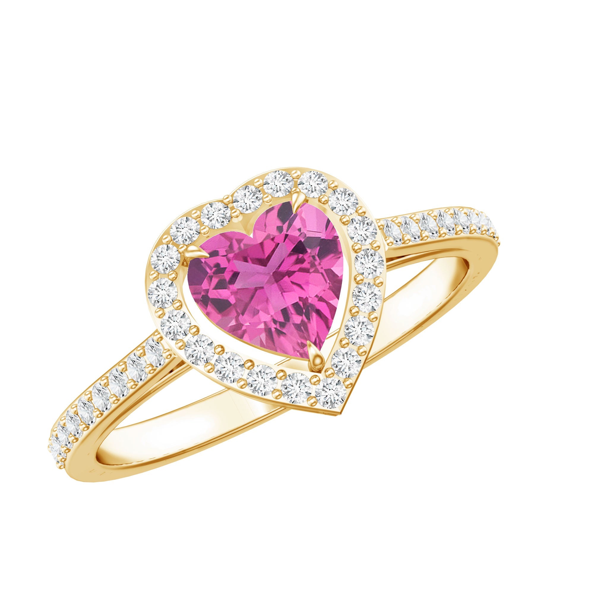 Heart Shape Pink Tourmaline Engagement Ring with Diamond Halo | Rings | Wiccan Center