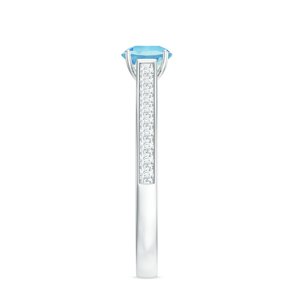 Certified Real Aquamarine Solitaire Ring with Diamond Side Stones
