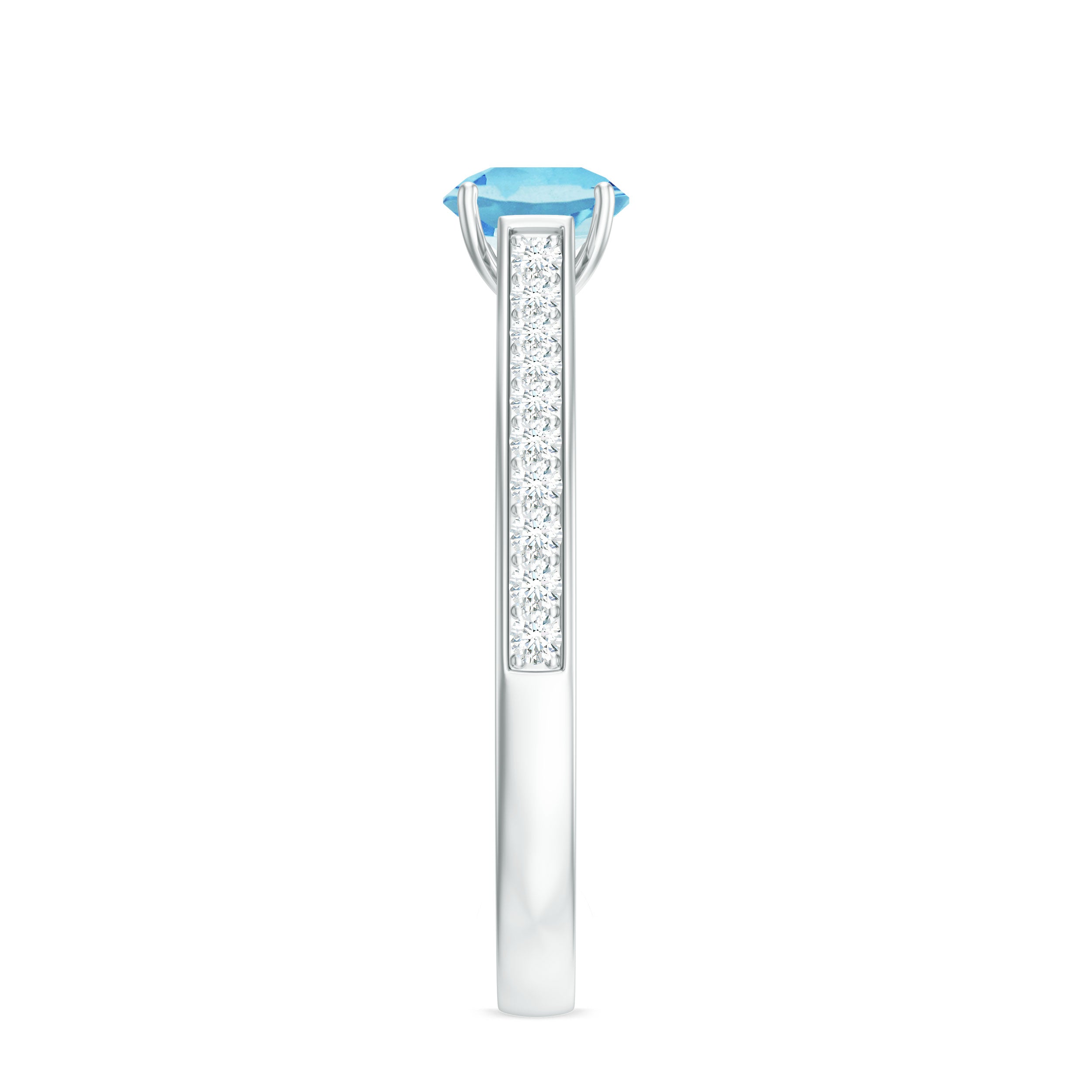 Certified Real Aquamarine Solitaire Ring with Diamond Side Stones