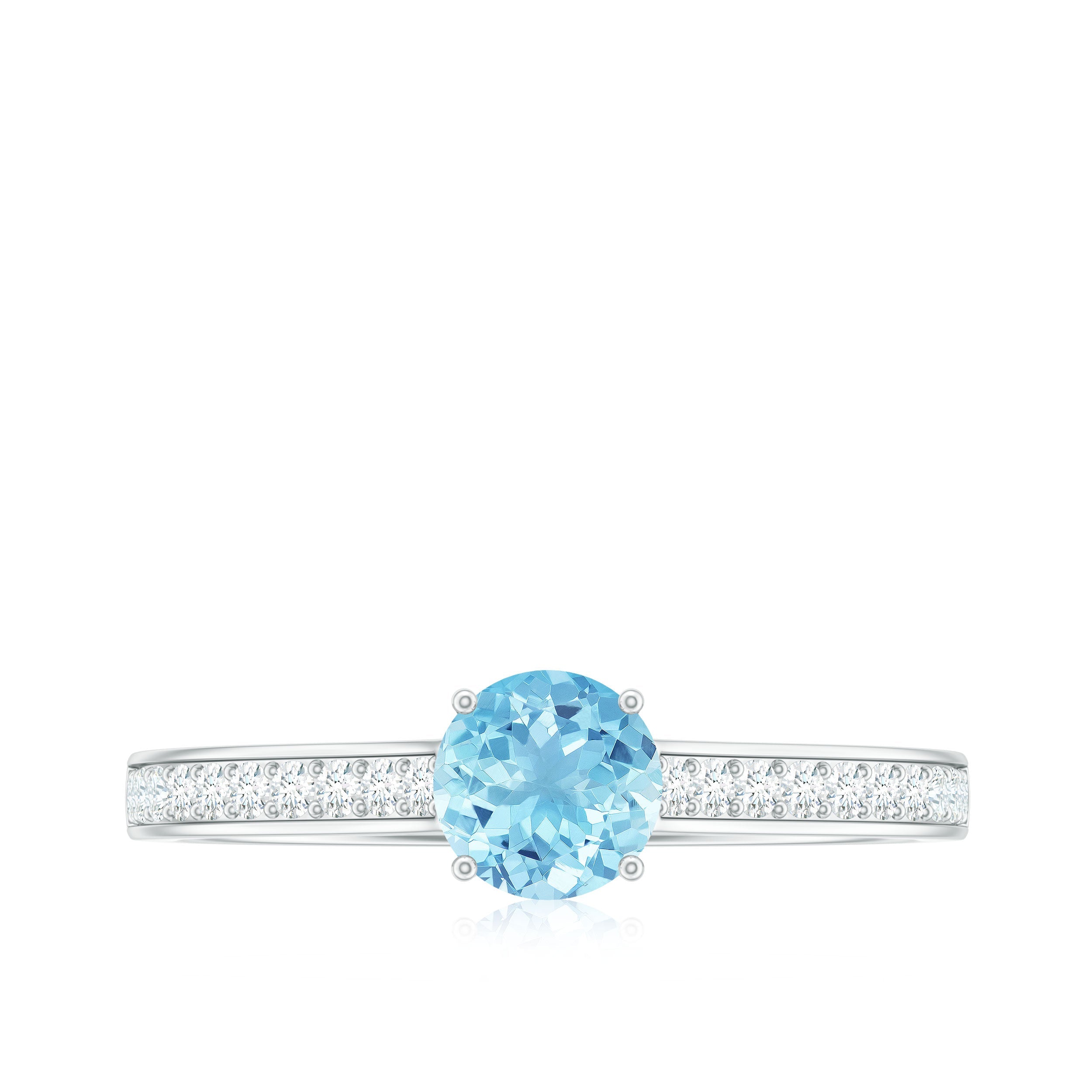 Certified Real Aquamarine Solitaire Ring with Diamond Side Stones
