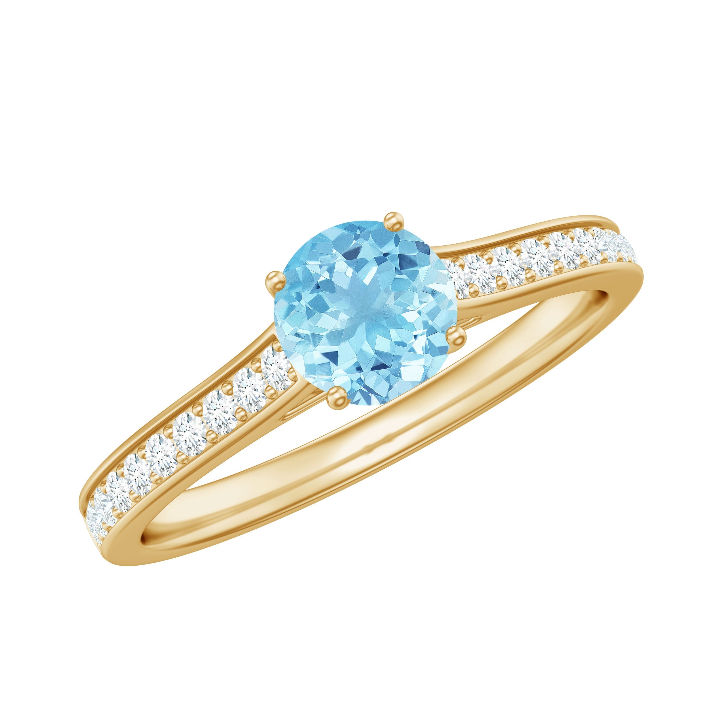 Certified Real Aquamarine Solitaire Ring with Diamond Side Stones | Rings | Wiccan Center