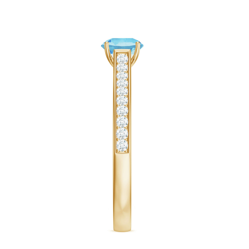 Certified Real Aquamarine Solitaire Ring with Diamond Side Stones