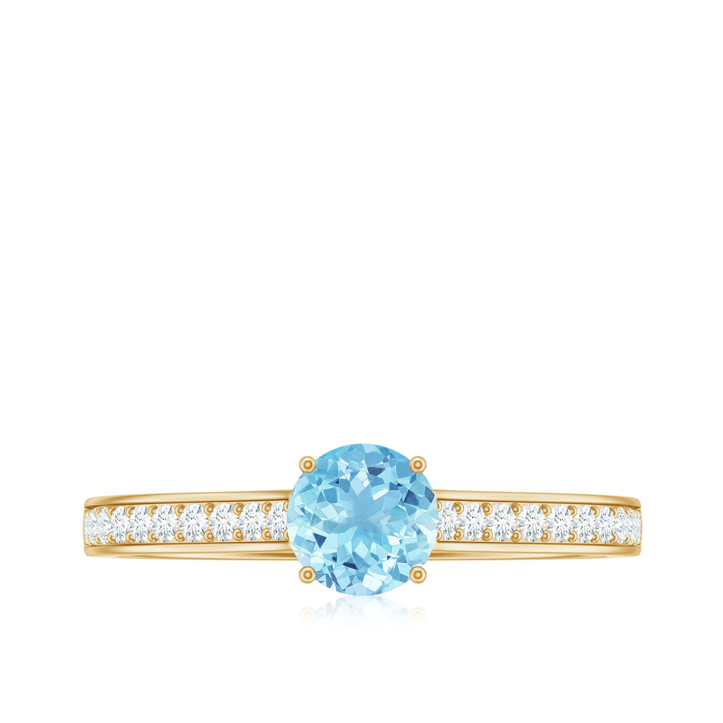 Certified Real Aquamarine Solitaire Ring with Diamond Side Stones