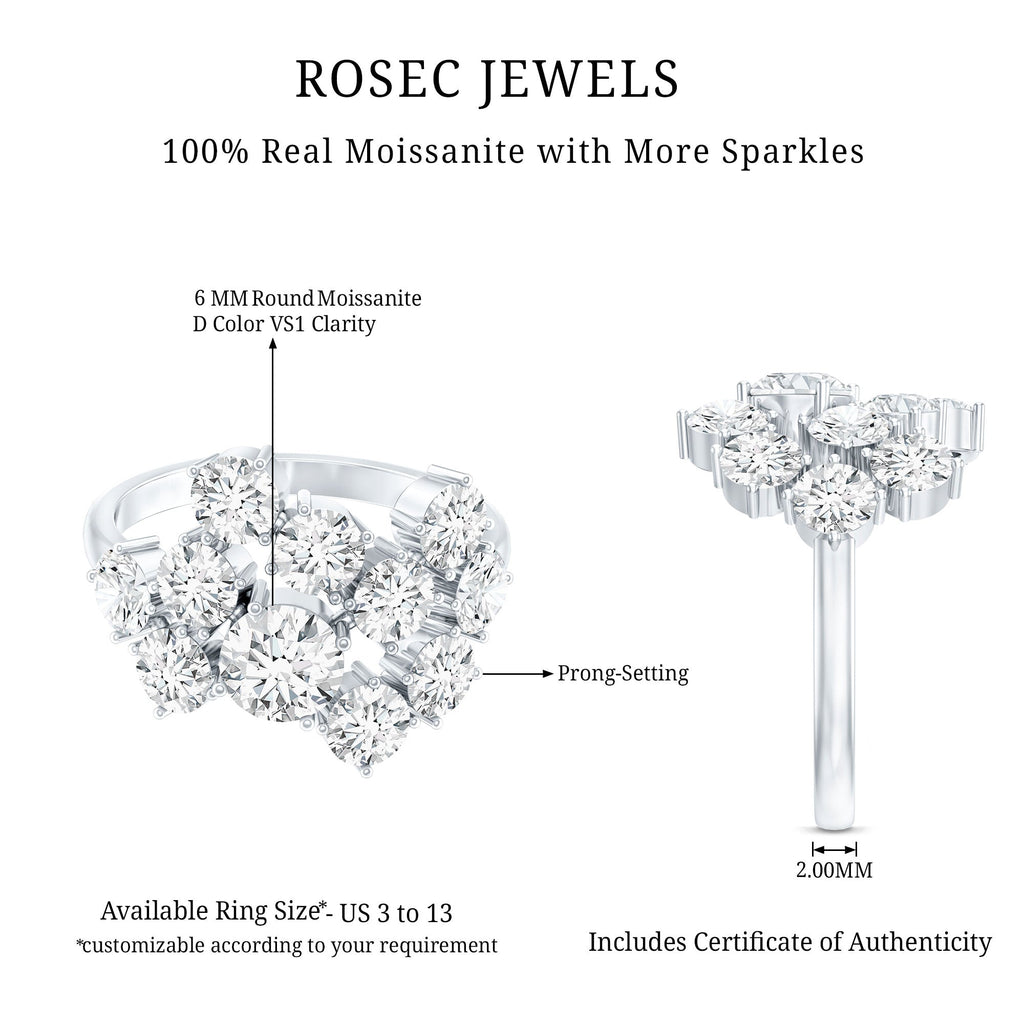Certified Round Moissanite Cluster Engagement Ring for Women