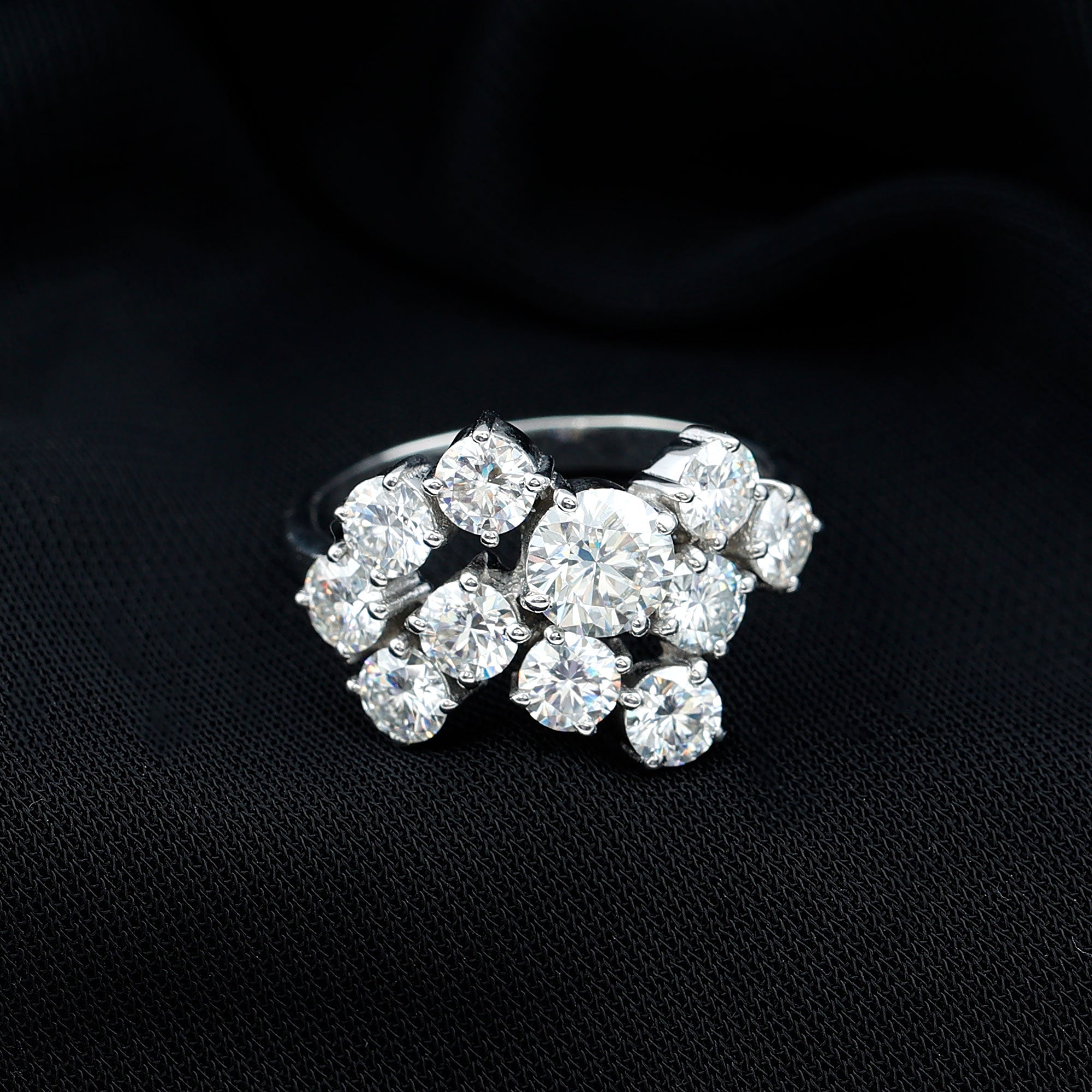Certified Round Moissanite Cluster Engagement Ring for Women