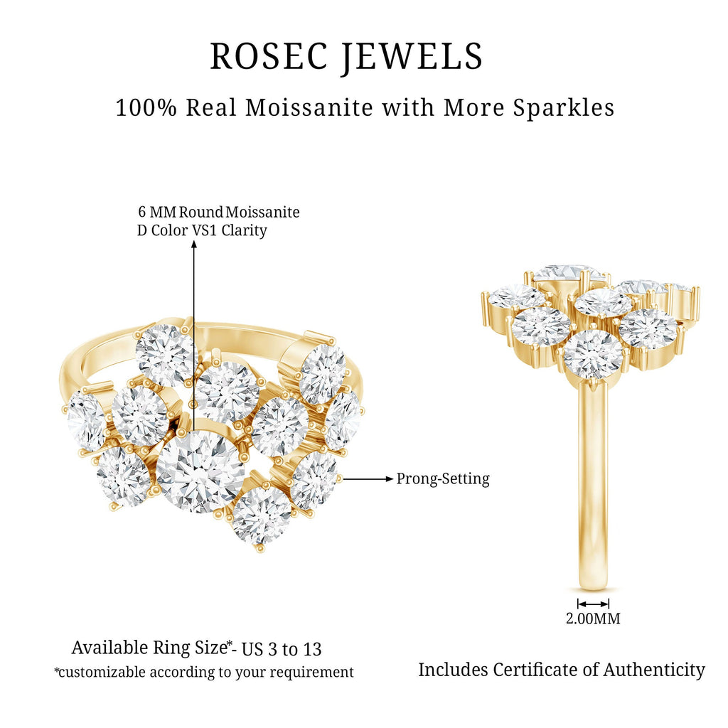Certified Round Moissanite Cluster Engagement Ring for Women