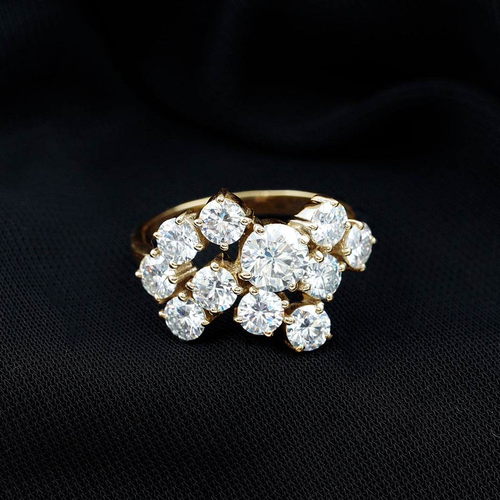 Certified Round Moissanite Cluster Engagement Ring for Women