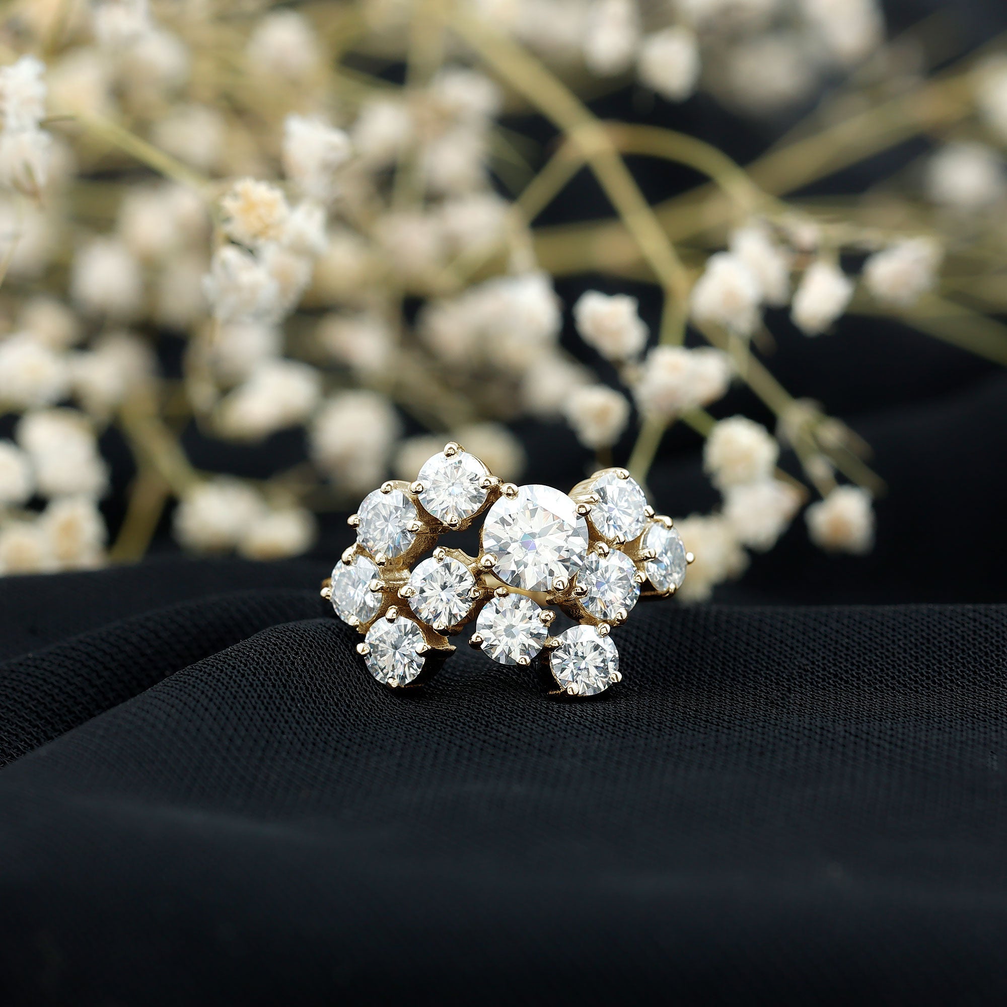 Certified Round Moissanite Cluster Engagement Ring for Women