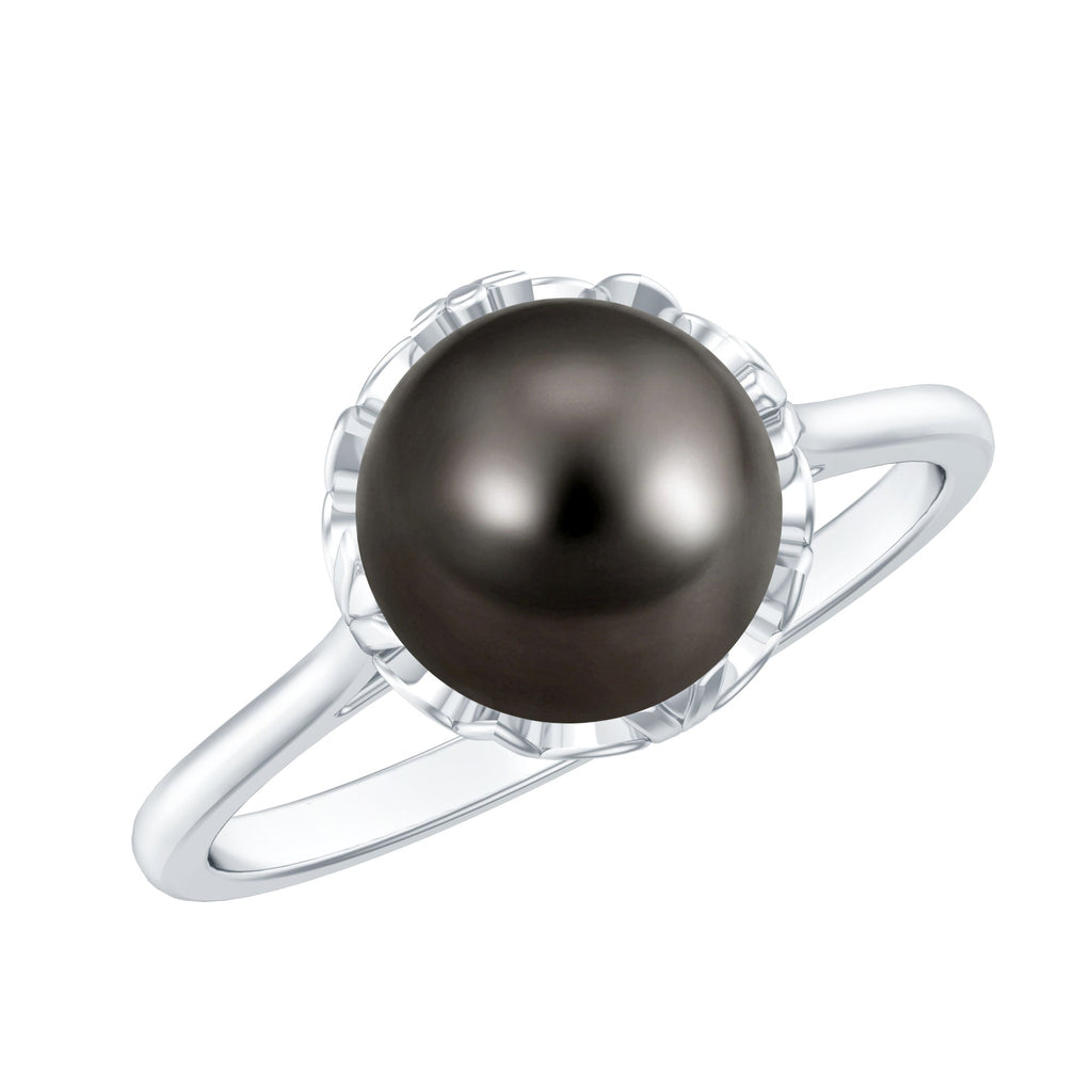 Handpicked Genuine Black Tahitian Pearl Engagement Ring