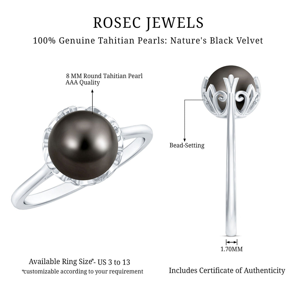 Handpicked Genuine Black Tahitian Pearl Engagement Ring