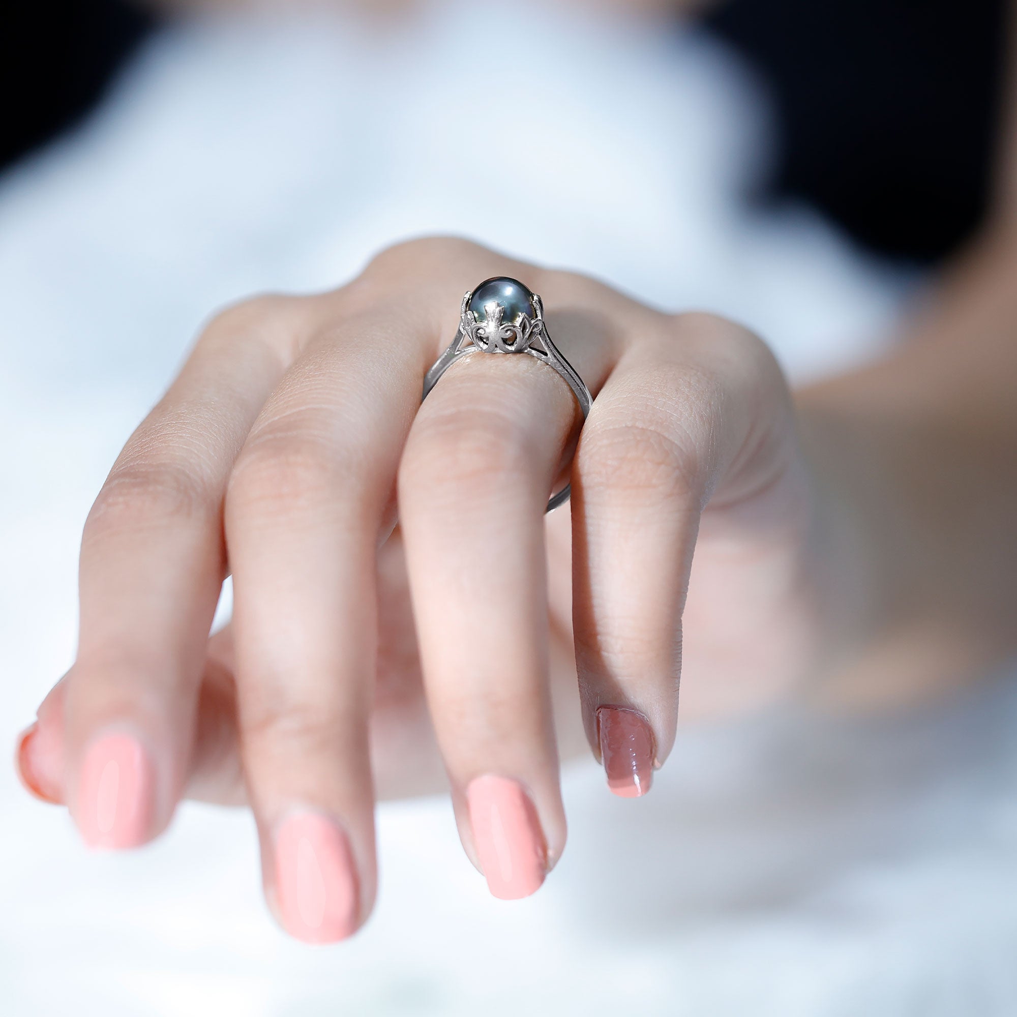 Handpicked Genuine Black Tahitian Pearl Engagement Ring