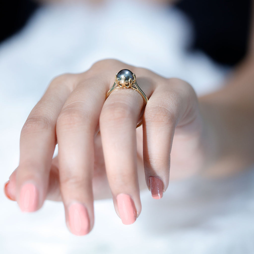 Handpicked Genuine Black Tahitian Pearl Engagement Ring