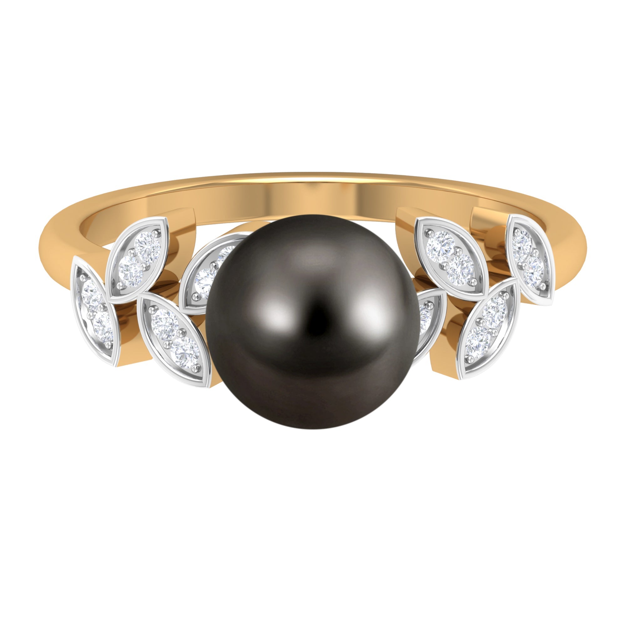 Tahitian Black Pearl and Diamond Leaf Minimal Engagement Ring | Rings | Wiccan Center