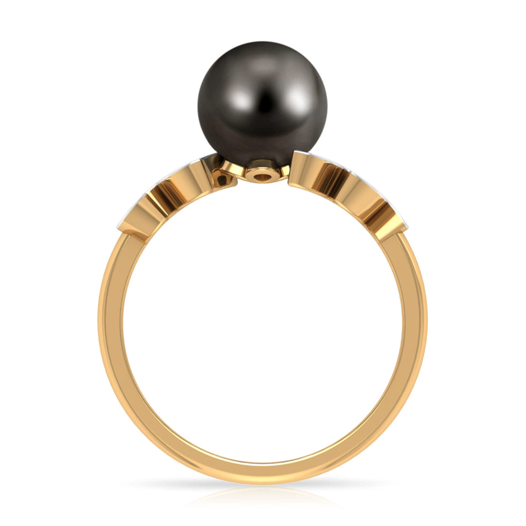 Tahitian Black Pearl and Diamond Leaf Minimal Engagement Ring