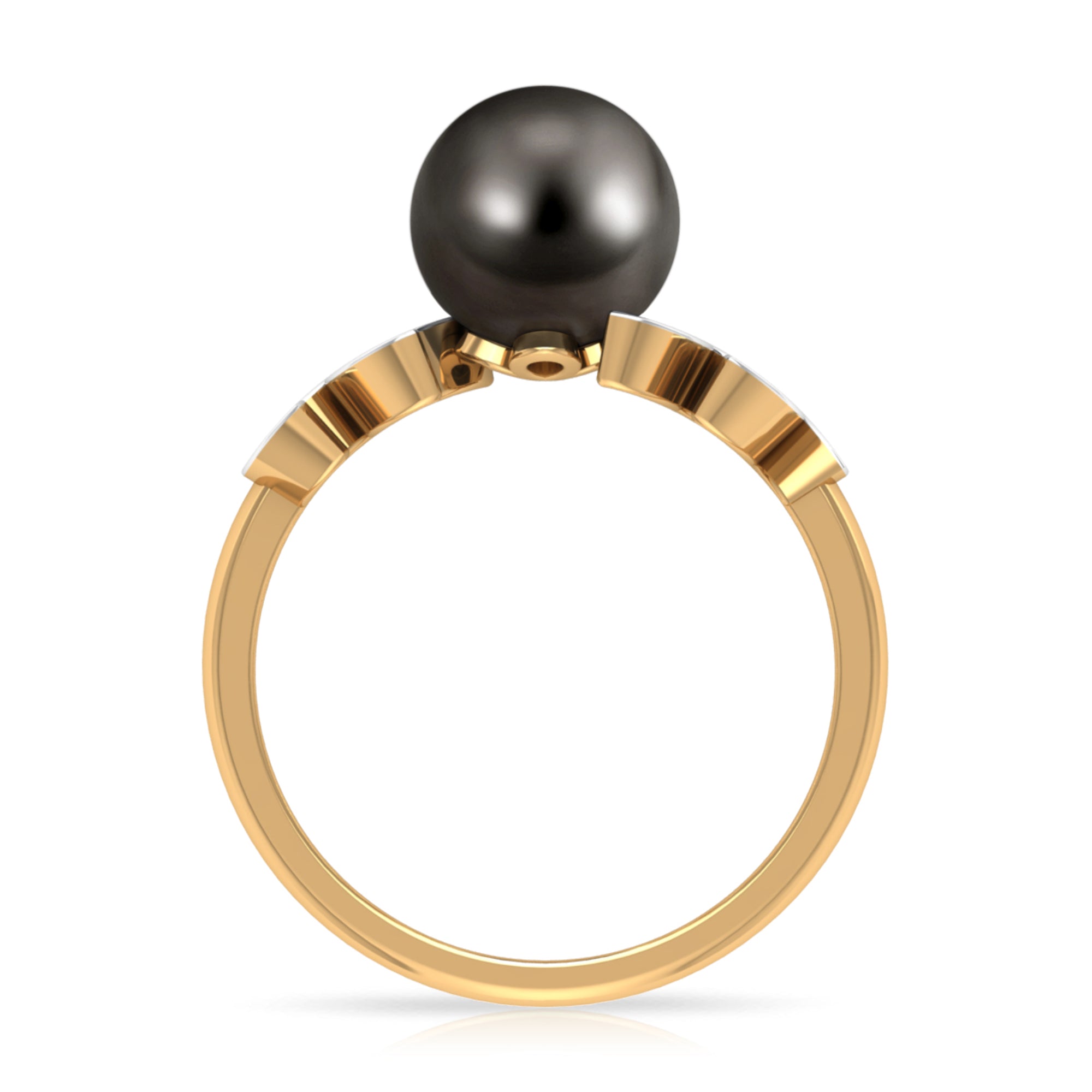 Tahitian Black Pearl and Diamond Leaf Minimal Engagement Ring