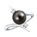 Tahitian Black Pearl Bypass Engagement Ring with Diamond
