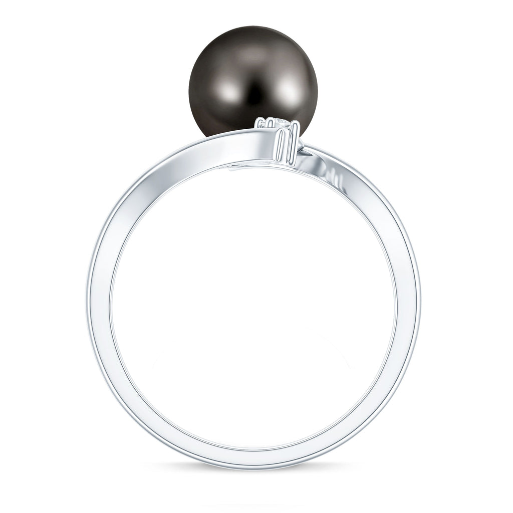 Tahitian Black Pearl Bypass Engagement Ring with Diamond