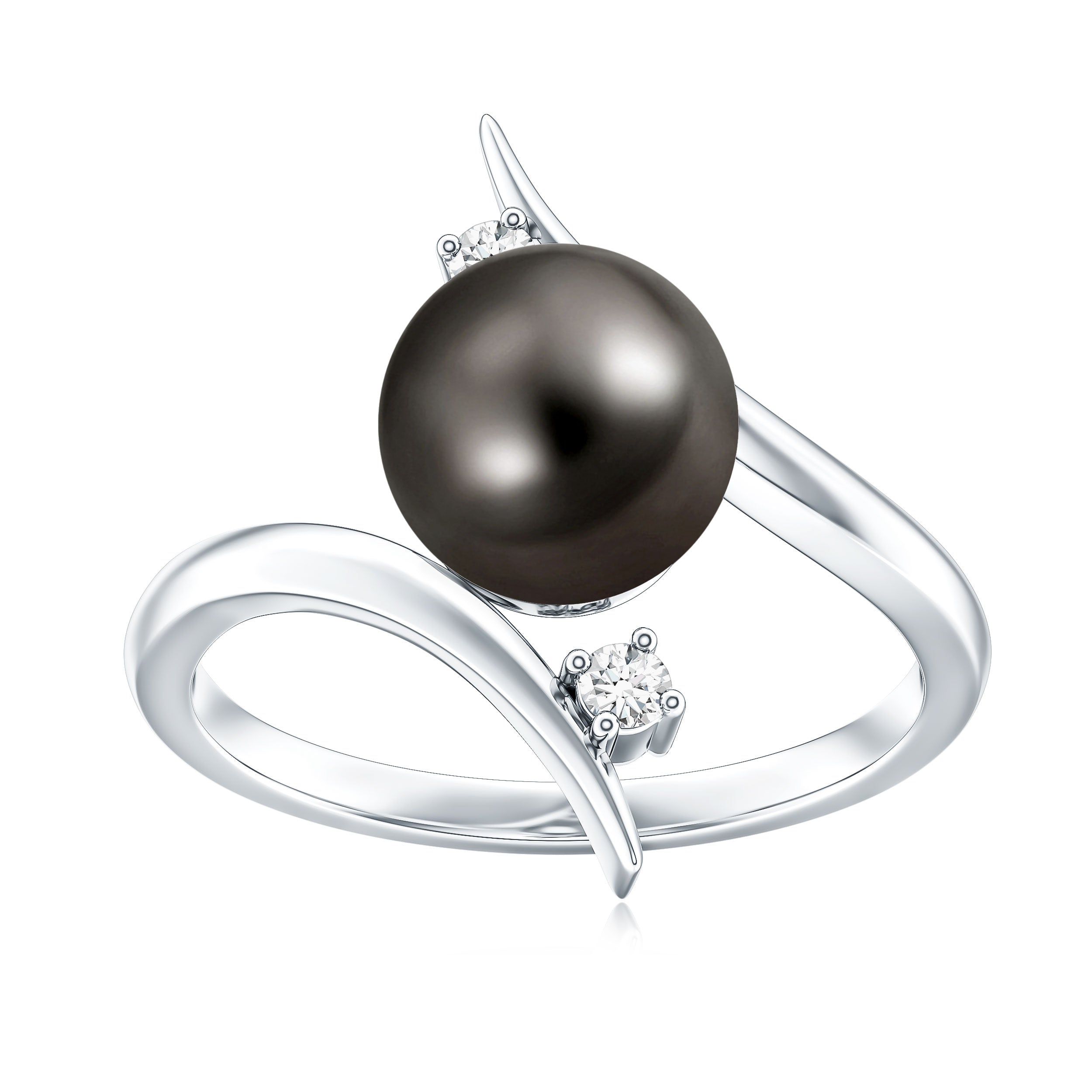 Tahitian Black Pearl Bypass Engagement Ring with Diamond