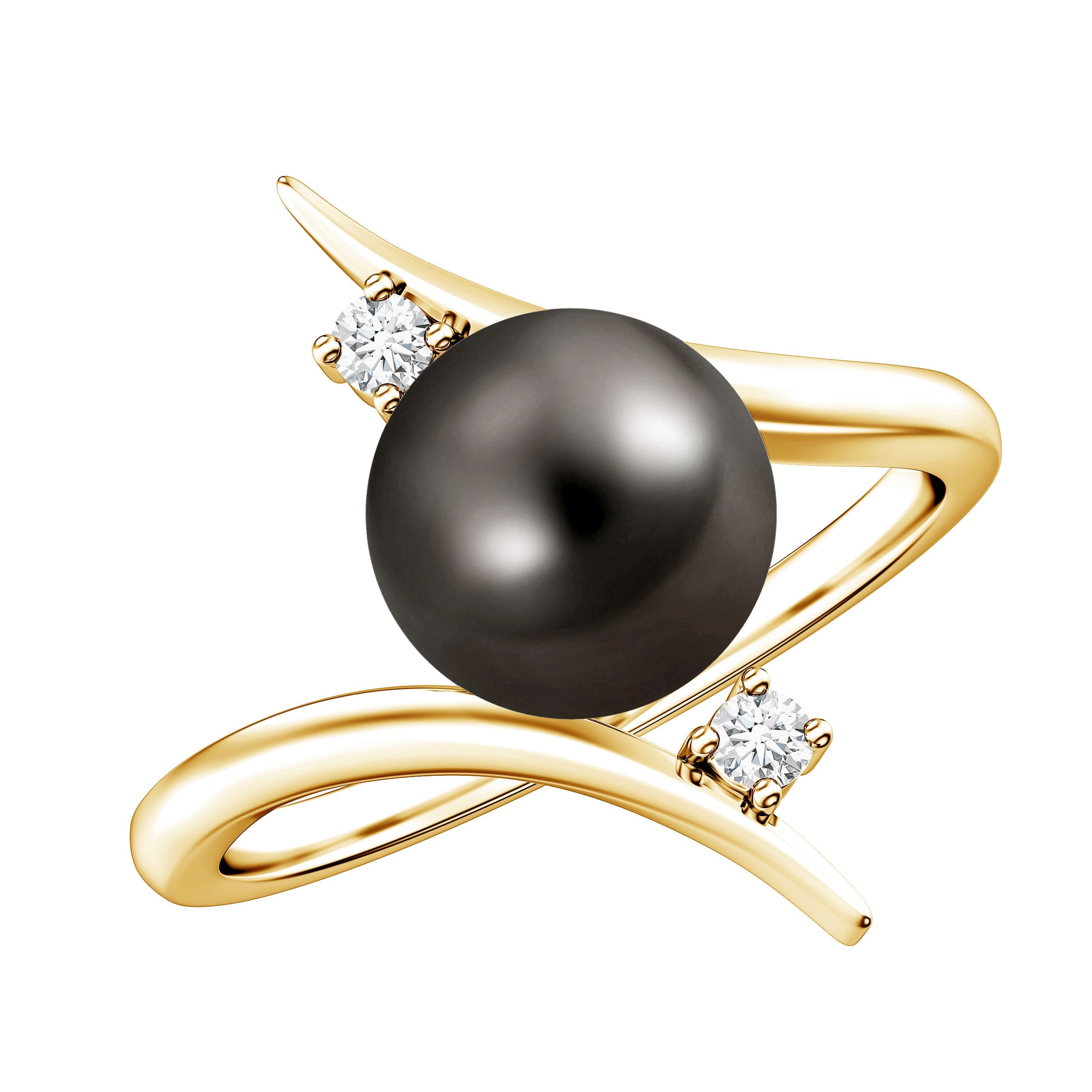 Tahitian Black Pearl Bypass Engagement Ring with Diamond | Rings | Wiccan Center