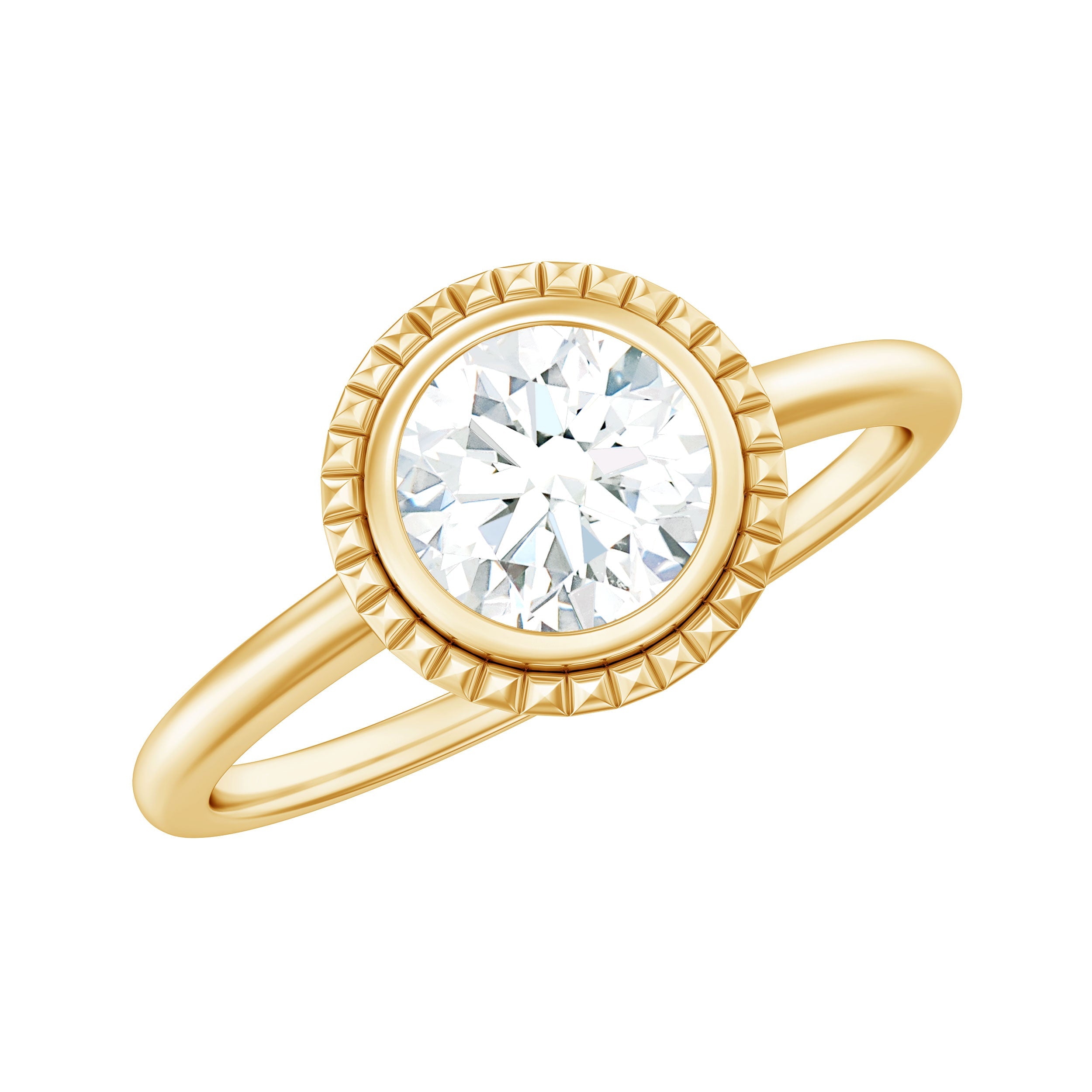 0.9 Carat Round Moissanite Solitaire Engagement Ring in Bezel Setting | Rings | Wiccan Center