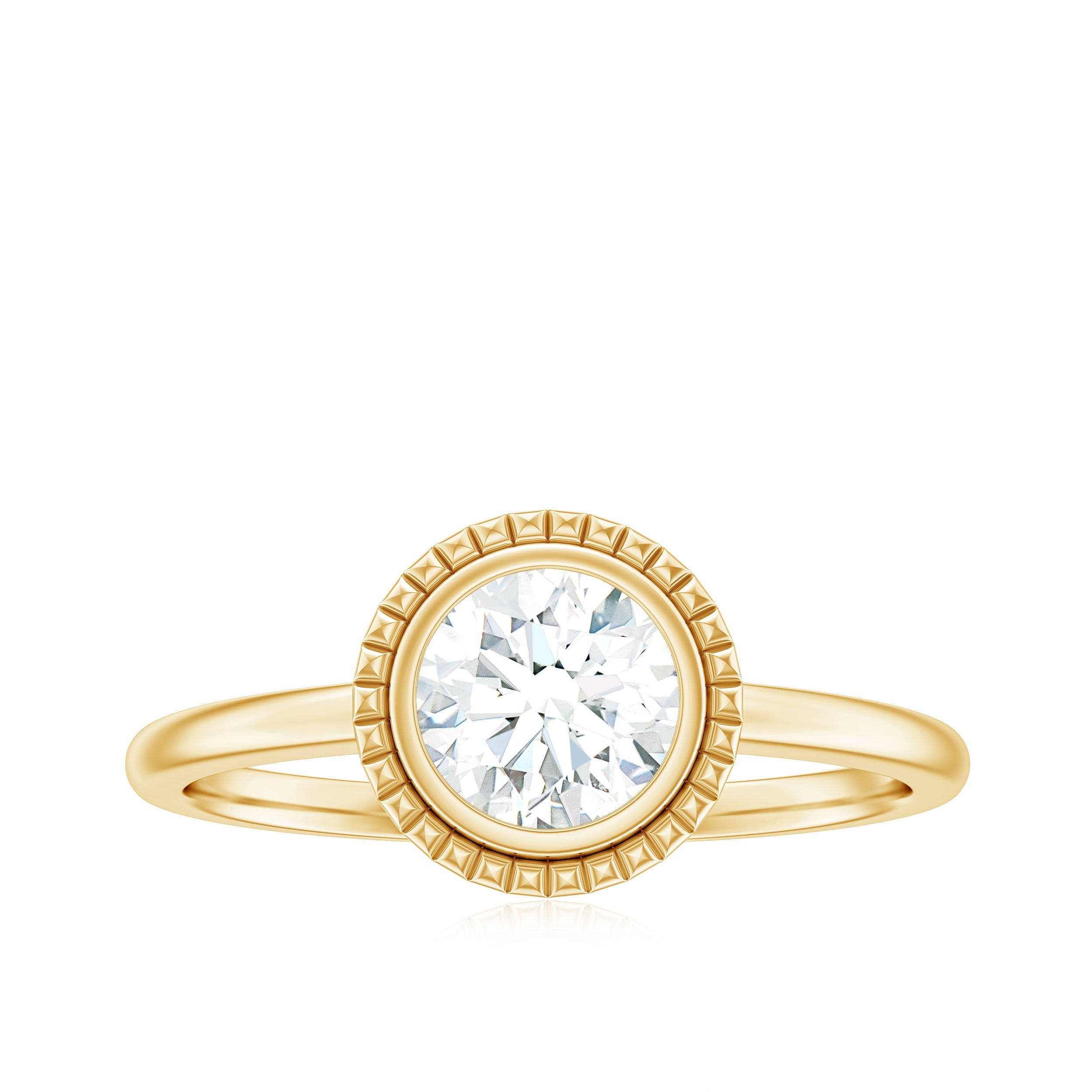 0.9 Carat Round Moissanite Solitaire Engagement Ring in Bezel Setting