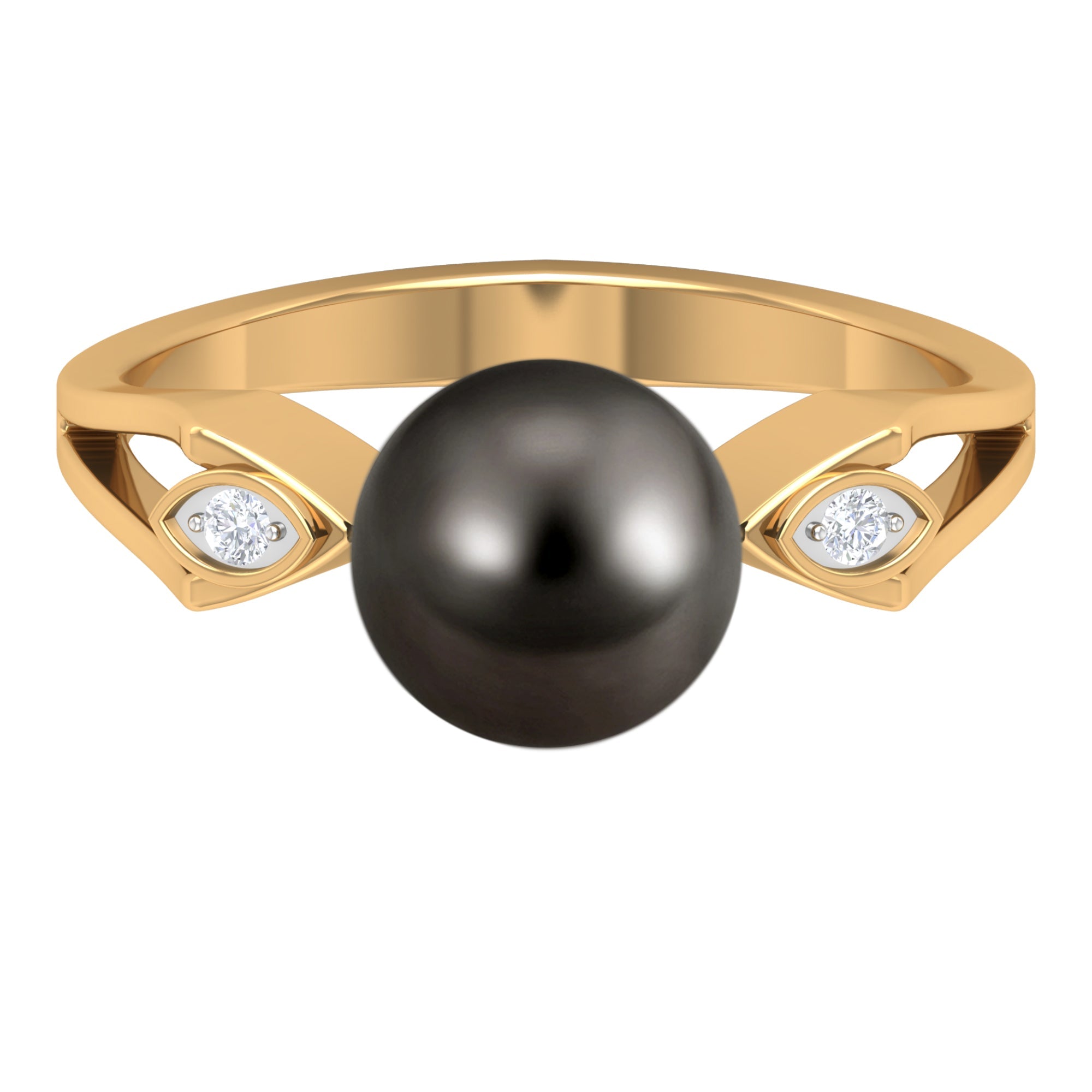 Solitaire Tahitian Pearl Contemporary Engagement Ring with Diamond | Rings | Wiccan Center