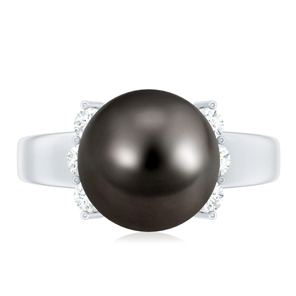 8 Carat Real Tahitian Black Pearl Solitaire Engagement Ring