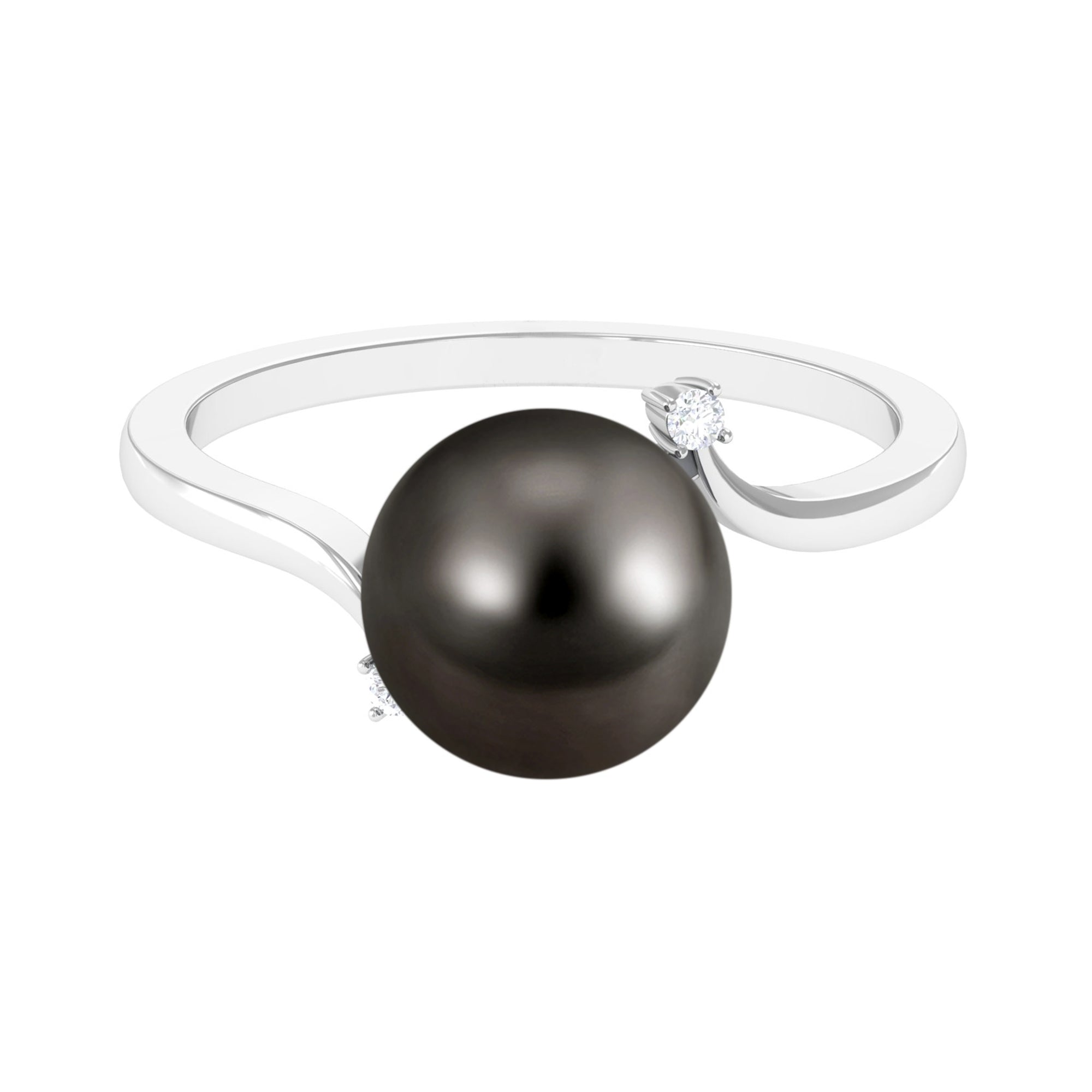 8 Carat Solitaire Tahitian Pearl Bypass Engagement Ring with Diamond