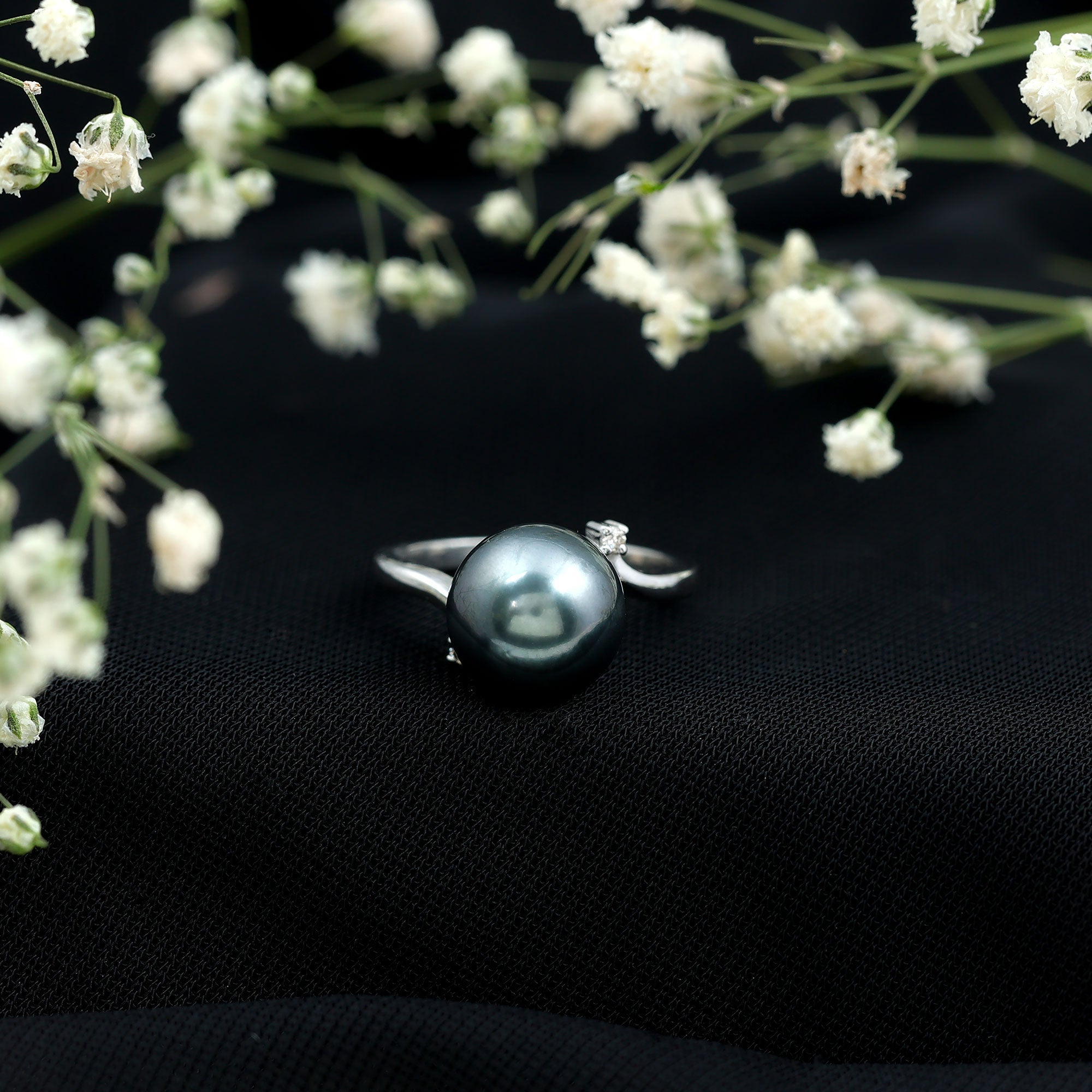 8 Carat Solitaire Tahitian Pearl Bypass Engagement Ring with Diamond