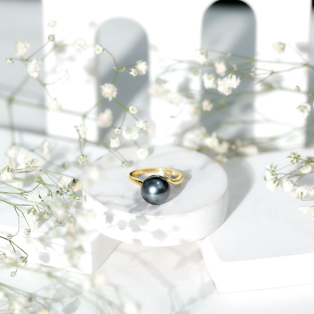 8 Carat Solitaire Tahitian Pearl Bypass Engagement Ring with Diamond