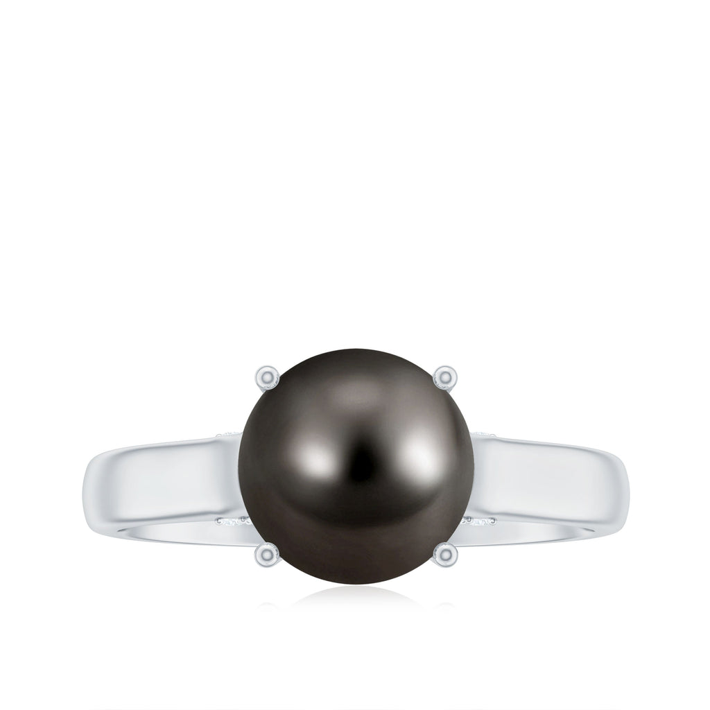 7.5 CT Classic Tahitian Pearl Solitaire Ring with Surprise Diamond