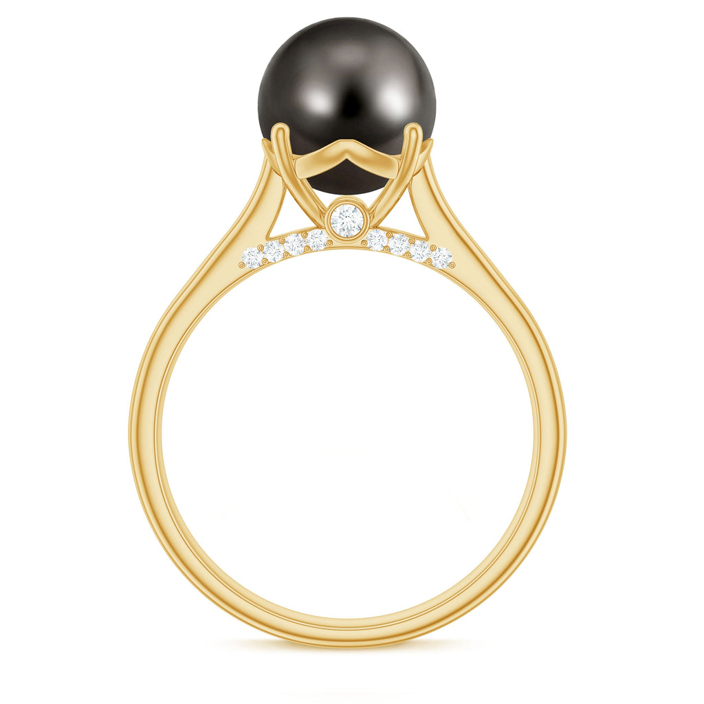 7.5 CT Classic Tahitian Pearl Solitaire Ring with Surprise Diamond