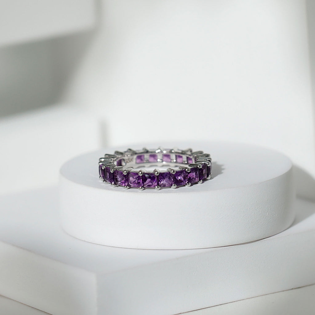 Real Princess Cut Amethyst Full Eternity Band Ring