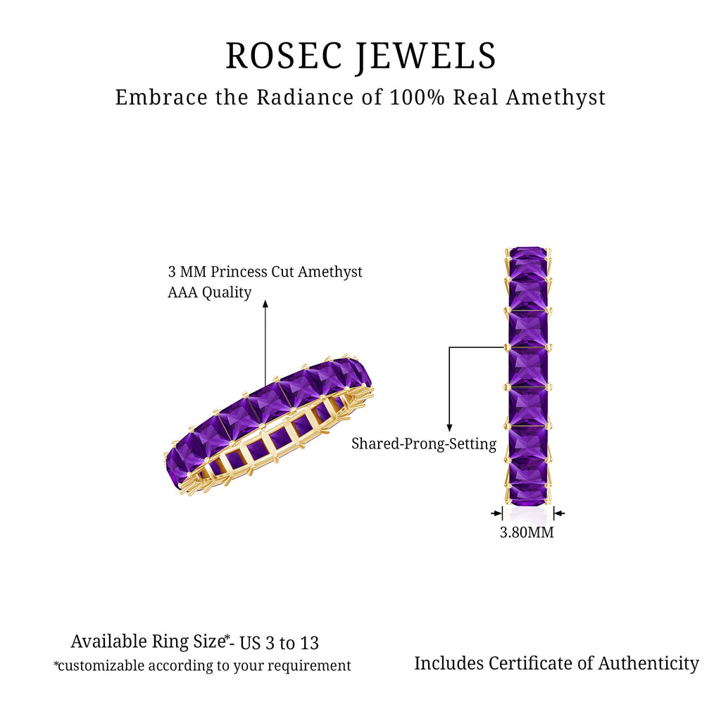 Real Princess Cut Amethyst Full Eternity Band Ring