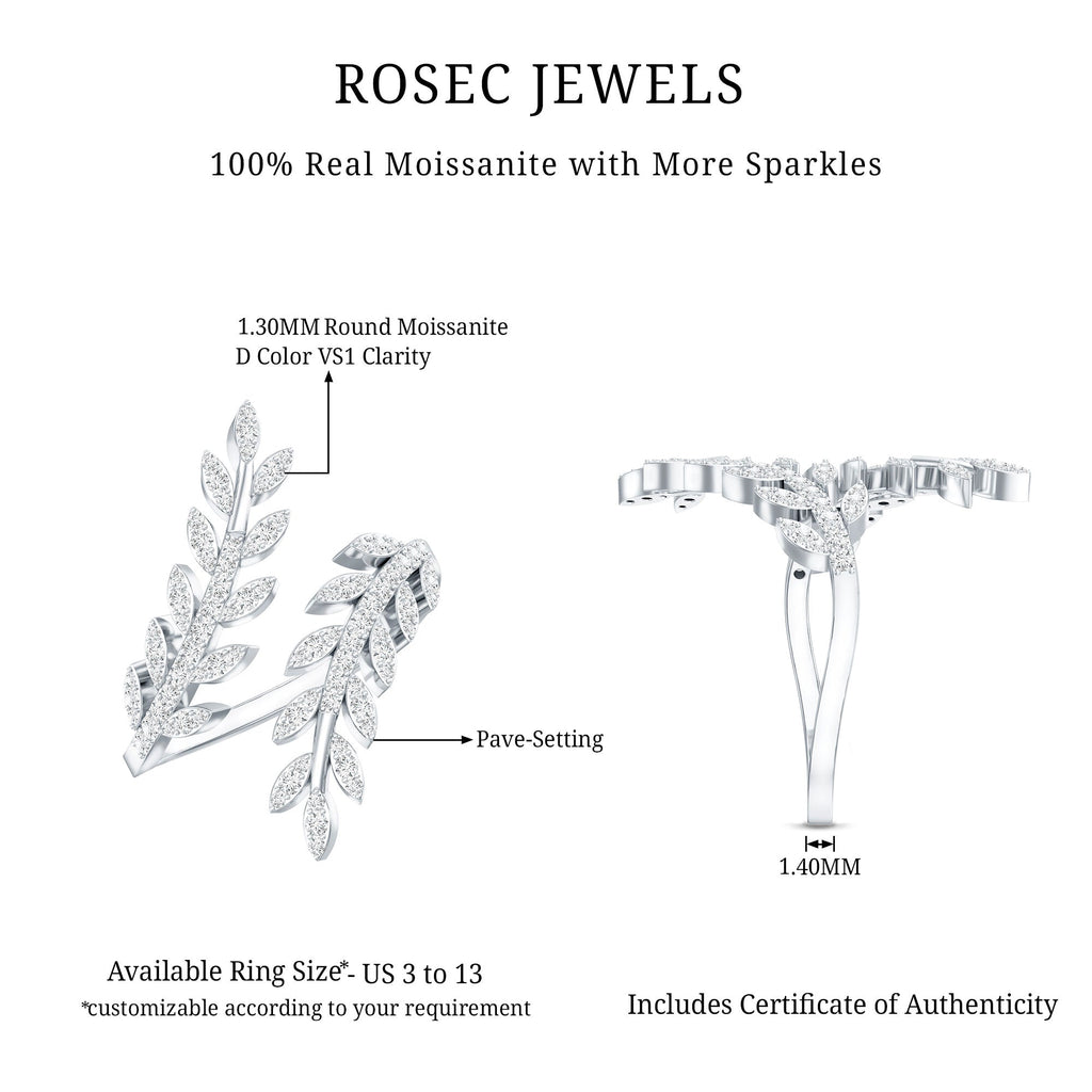 Certified Moissanite Leaf Wrap Ring for Women