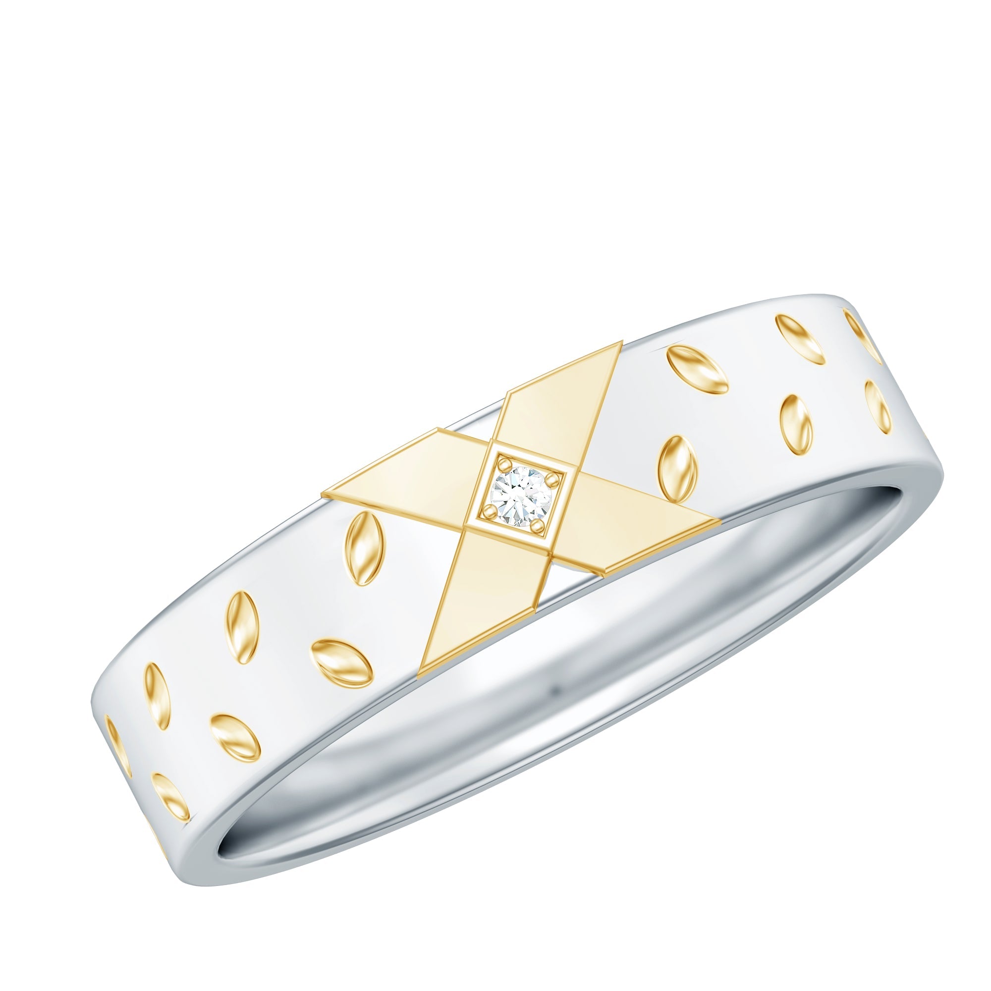Two Tone Cross Wedding Band with Moissanite | Rings | Wiccan Center