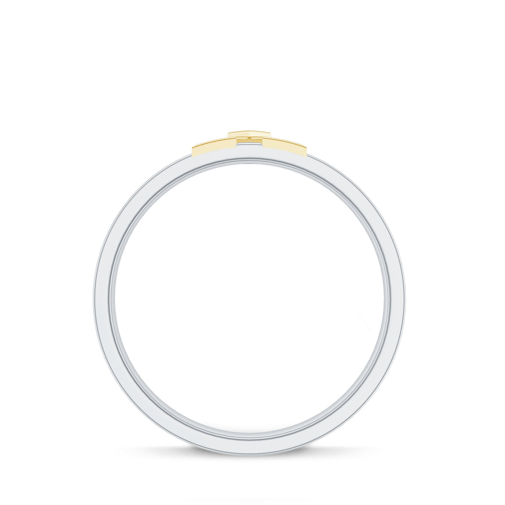 Two Tone Cross Wedding Band with Moissanite