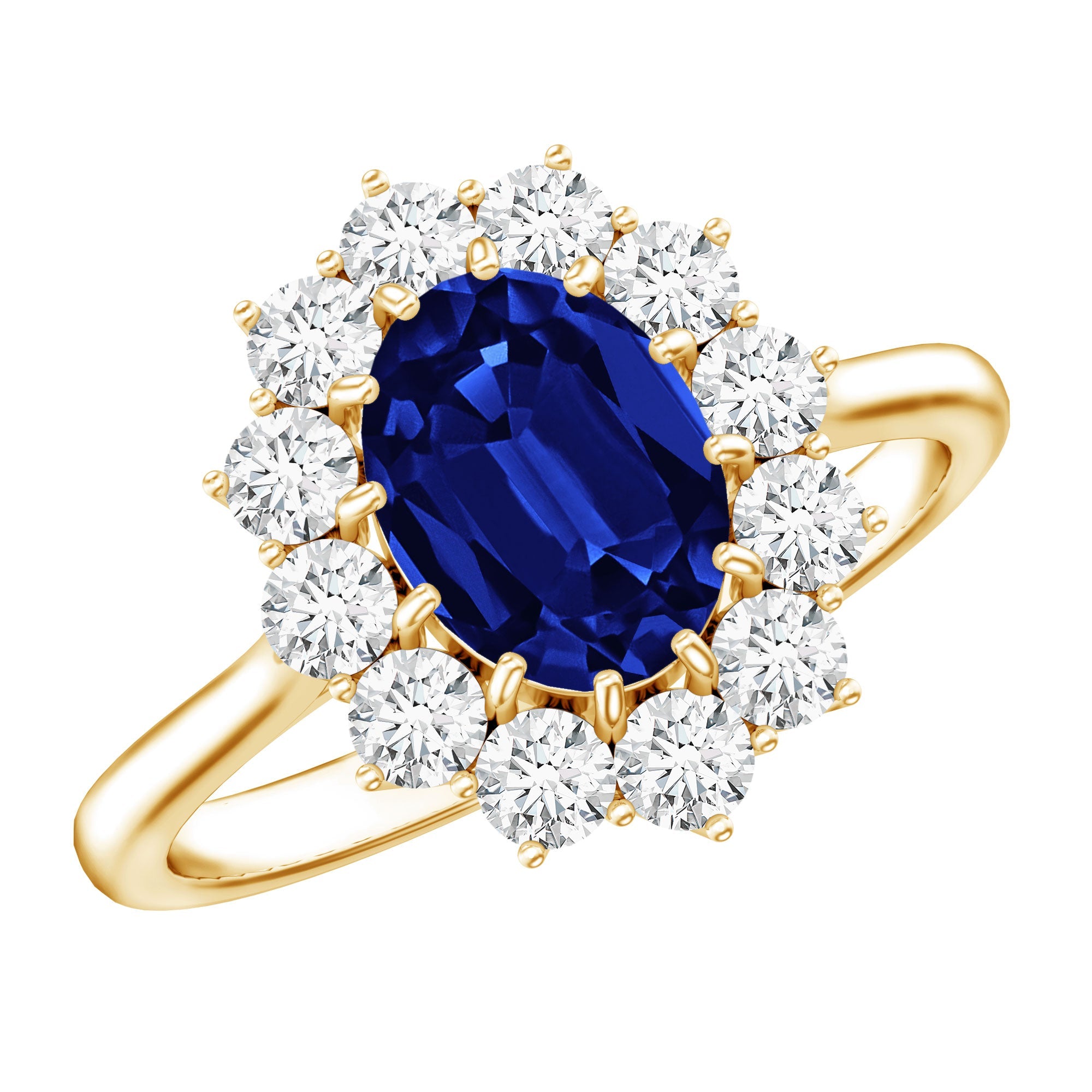 Certified 1.5 Carat Oval Lab Grown Blue Sapphire Princess Diana Engagement Ring with Diamond | Rings | Wiccan Center