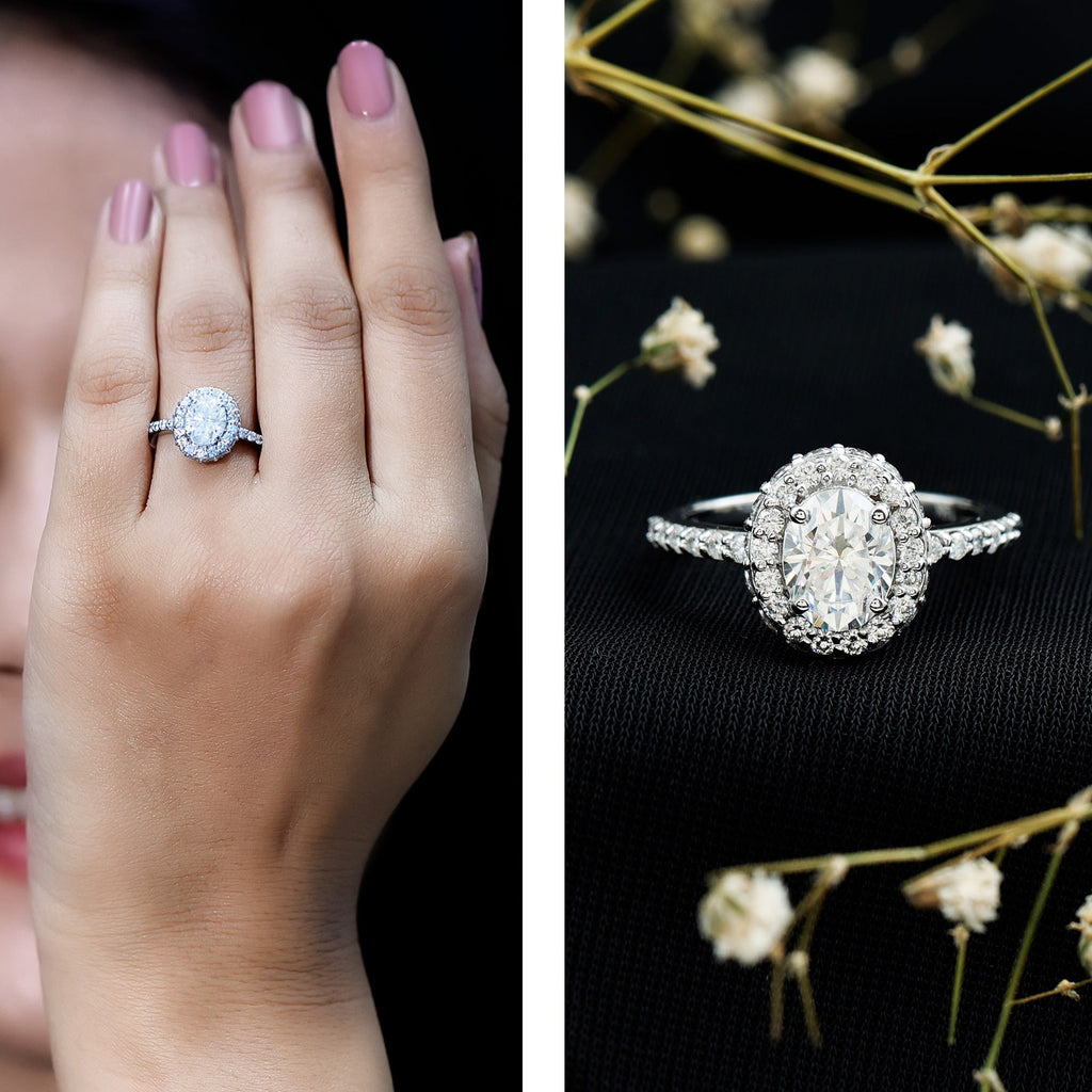 Brilliant Cut Moissanite Classic Engagement Ring with Halo