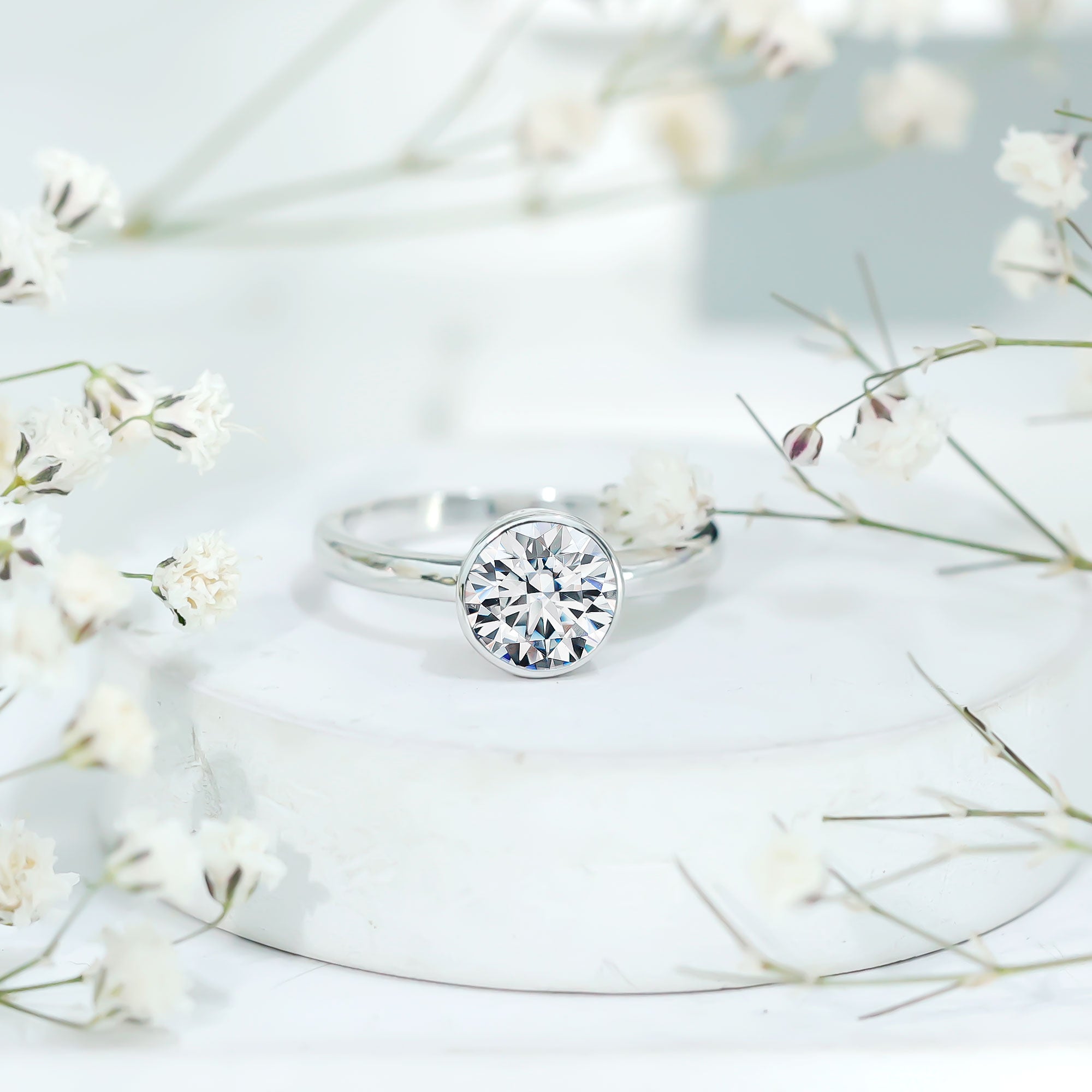 1.3 CT Moissanite Bezel Set Engagement Ring For Women
