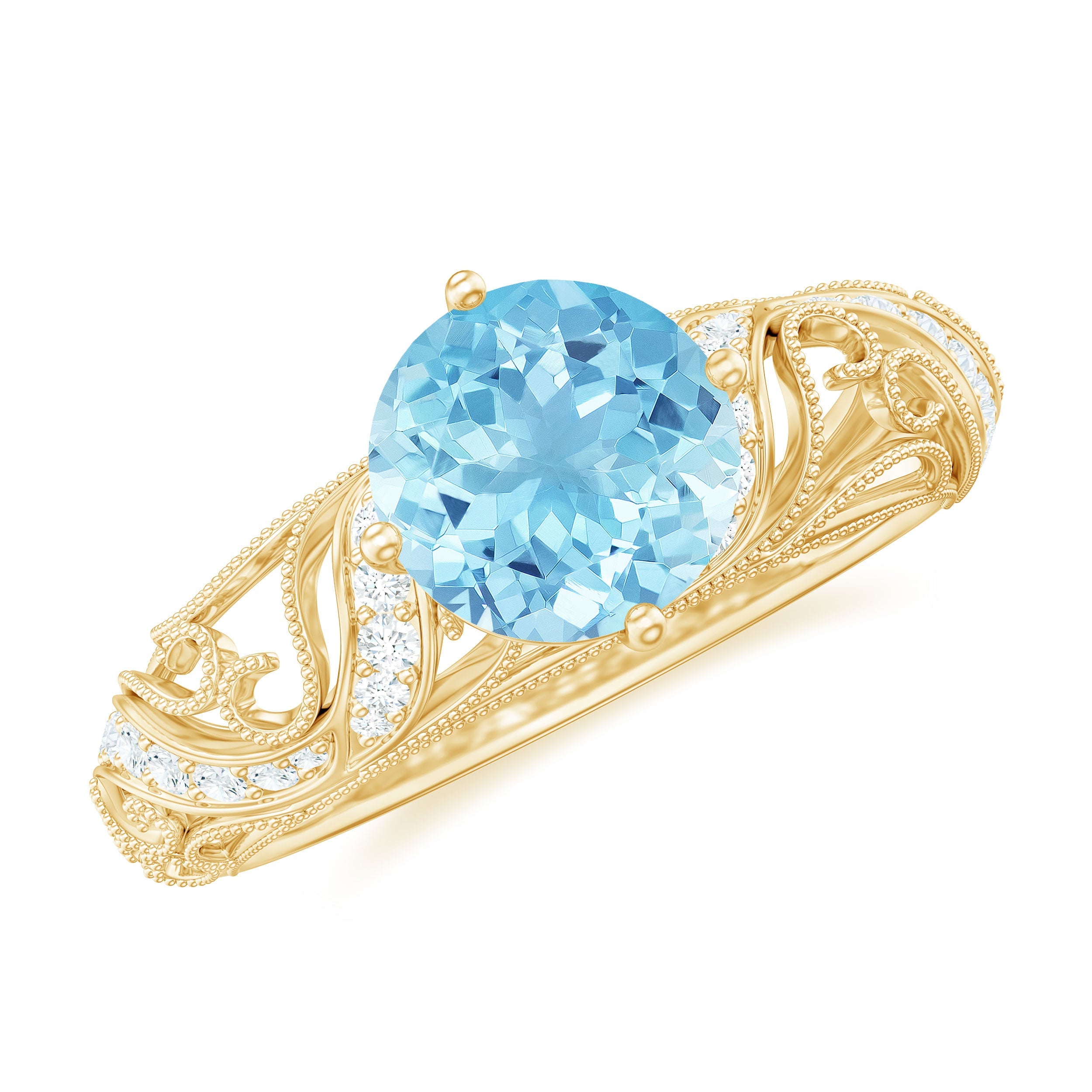 0.8 Carat Vintage Style Aquamarine and Diamond Engagement Ring | Rings | Wiccan Center