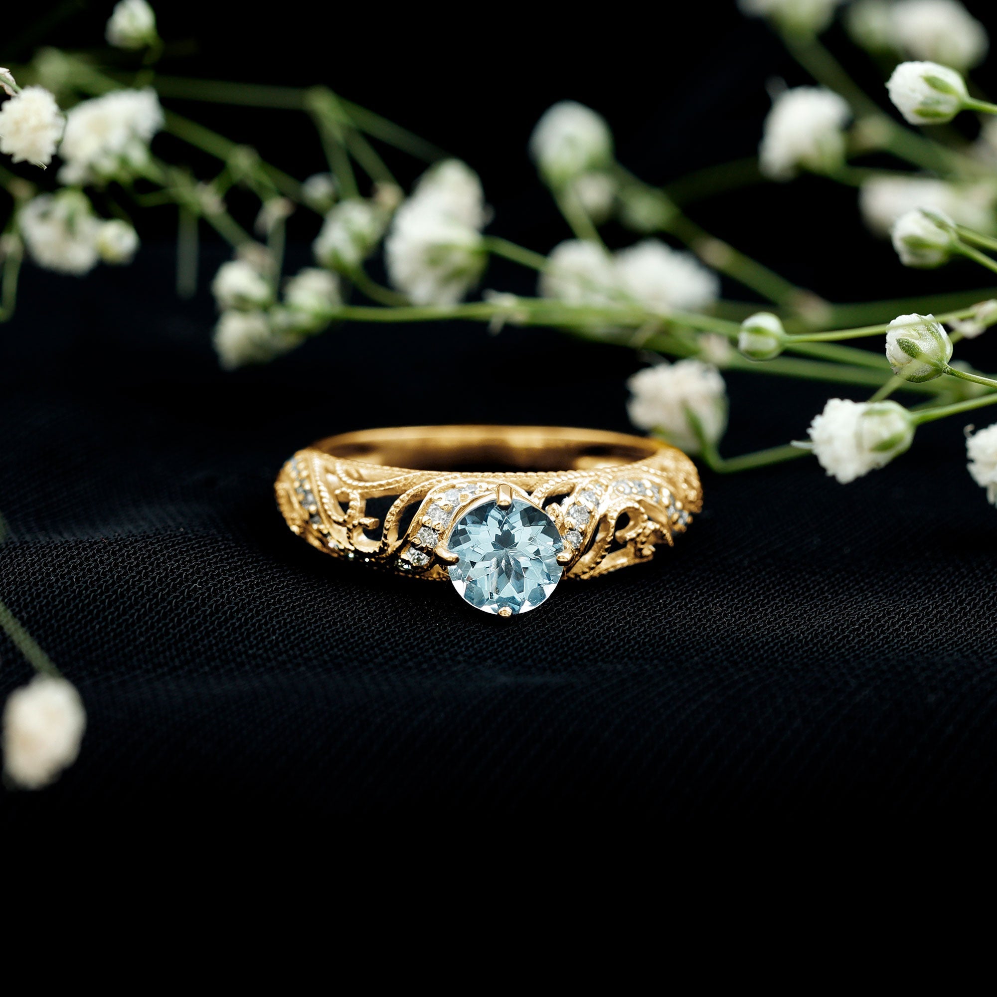 0.8 Carat Vintage Style Aquamarine and Diamond Engagement Ring