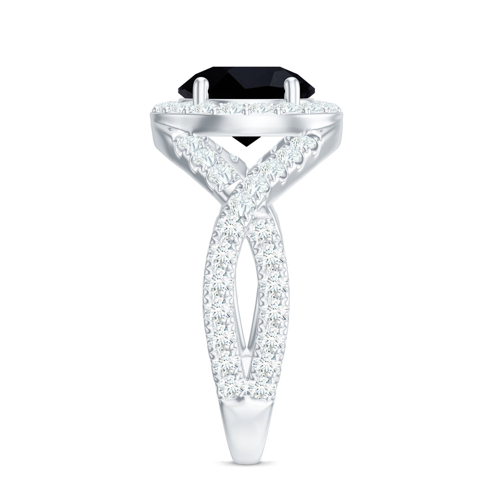 Certified 2 Carat Black Onyx Crossover Engagement Ring with Moissanite Halo