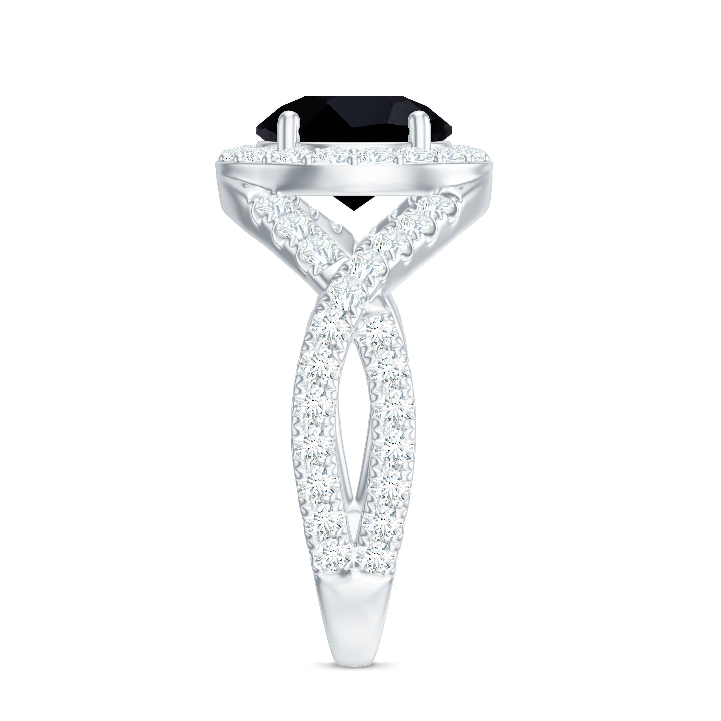 Certified 2 Carat Black Onyx Crossover Engagement Ring with Moissanite Halo