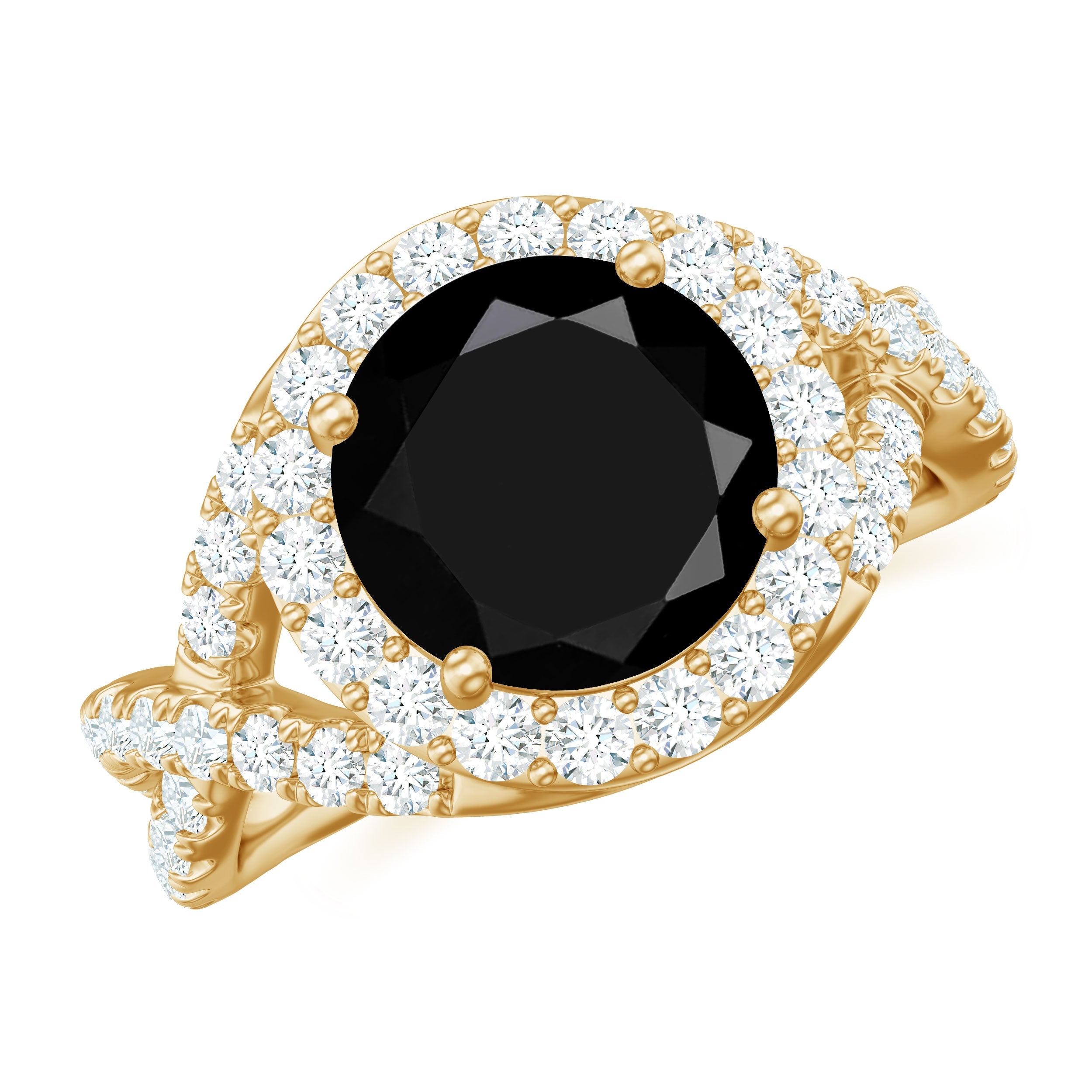 Certified 2 Carat Black Onyx Crossover Engagement Ring with Moissanite Halo | Rings | Wiccan Center