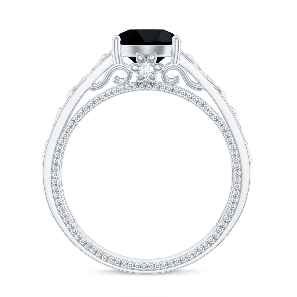 Vintage Style Black Spinel Diamond Engagement Ring with Celtic Knot