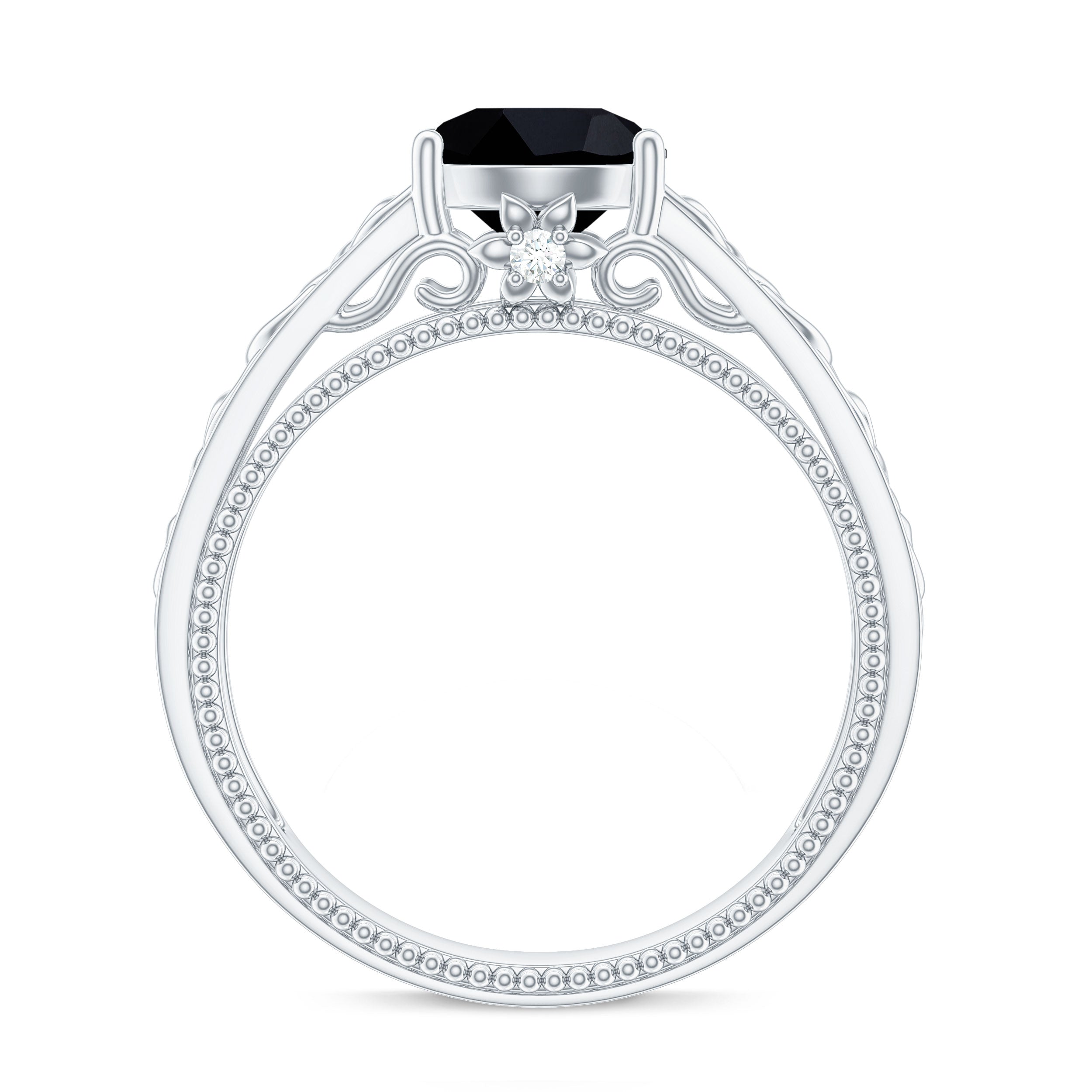 Vintage Style Black Spinel Diamond Engagement Ring with Celtic Knot
