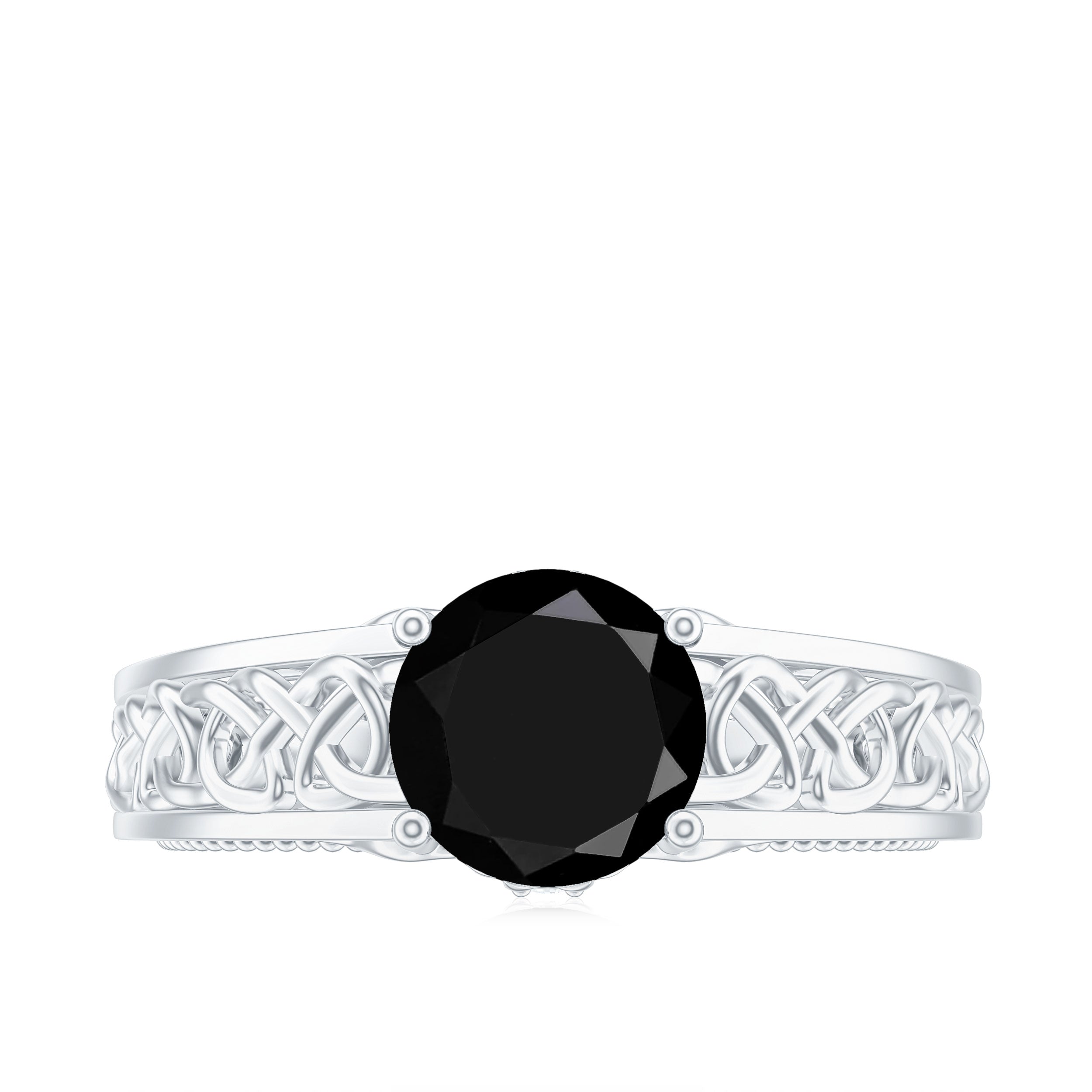 Vintage Style Black Spinel Diamond Engagement Ring with Celtic Knot