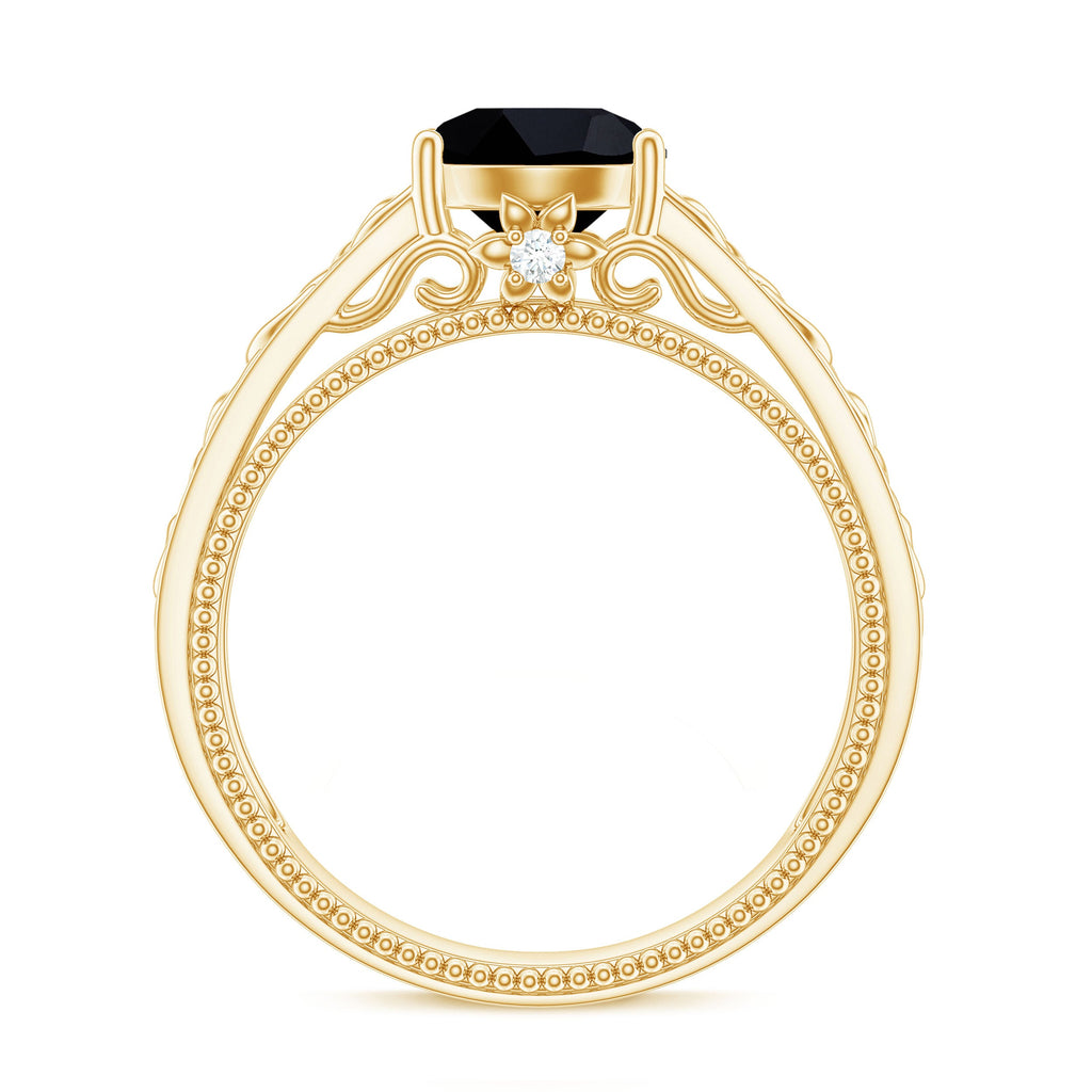Vintage Style Black Spinel Diamond Engagement Ring with Celtic Knot